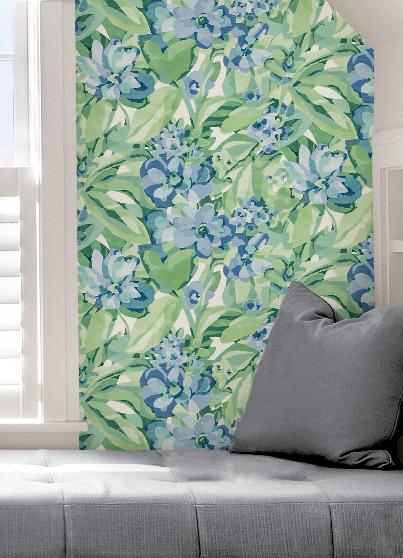 Heather Green and Blue Vinyl Floral Peel and Stick Wallpaper