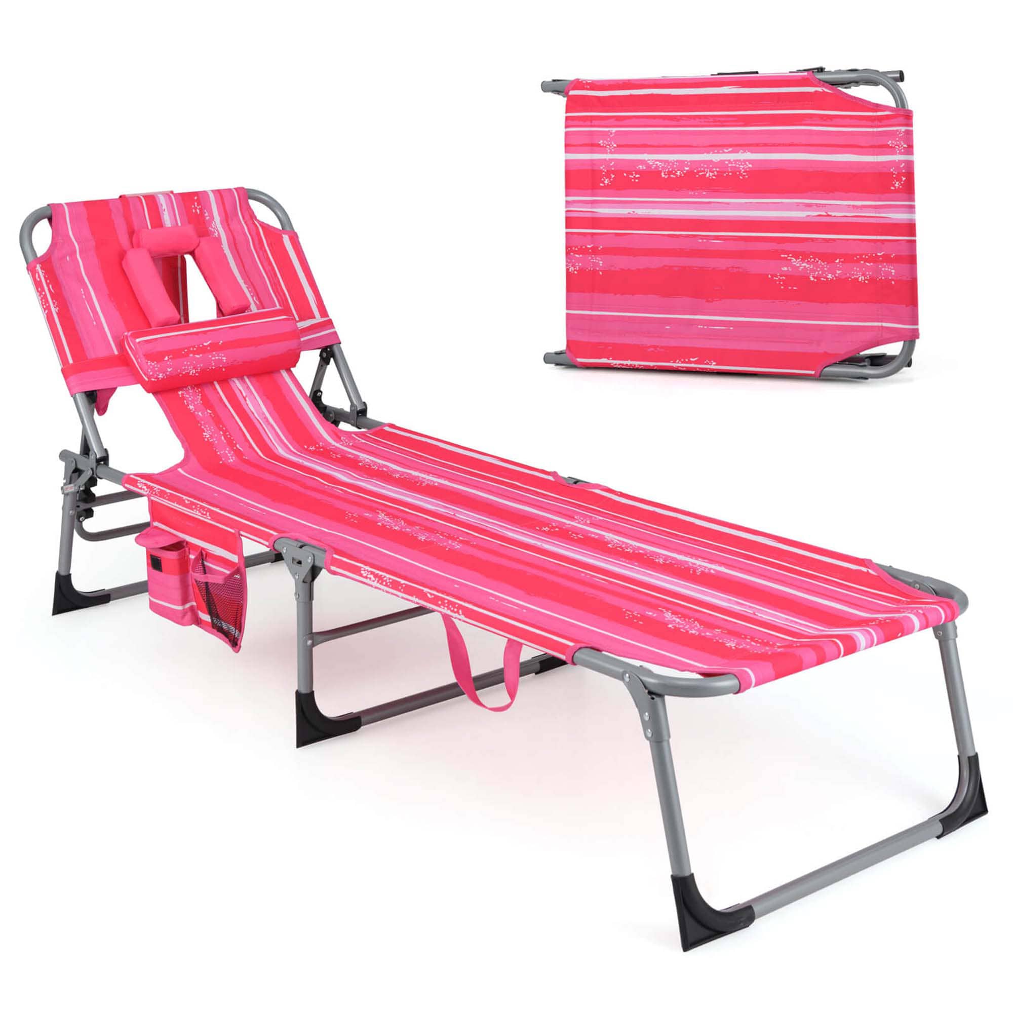 Costway HCST06483 Modern Hot Pink Polyester/Polyester blend Chaise Lounge