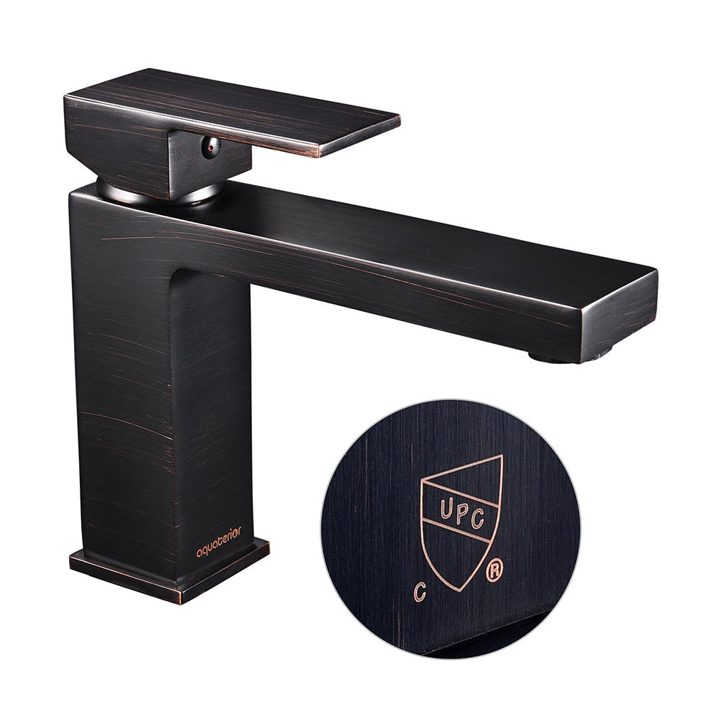 Yescom 81FH1014-4-5-ORB-LO Bathroom Sink Faucet 1 Hole Single Handle Square Single Handle Cold Hot Water ORB