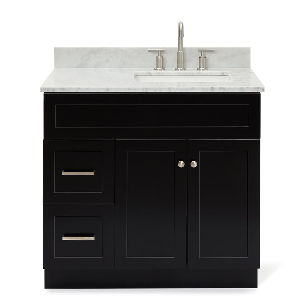 Hamlet Black Freestanding Single Sink Vanity with White Marble Top