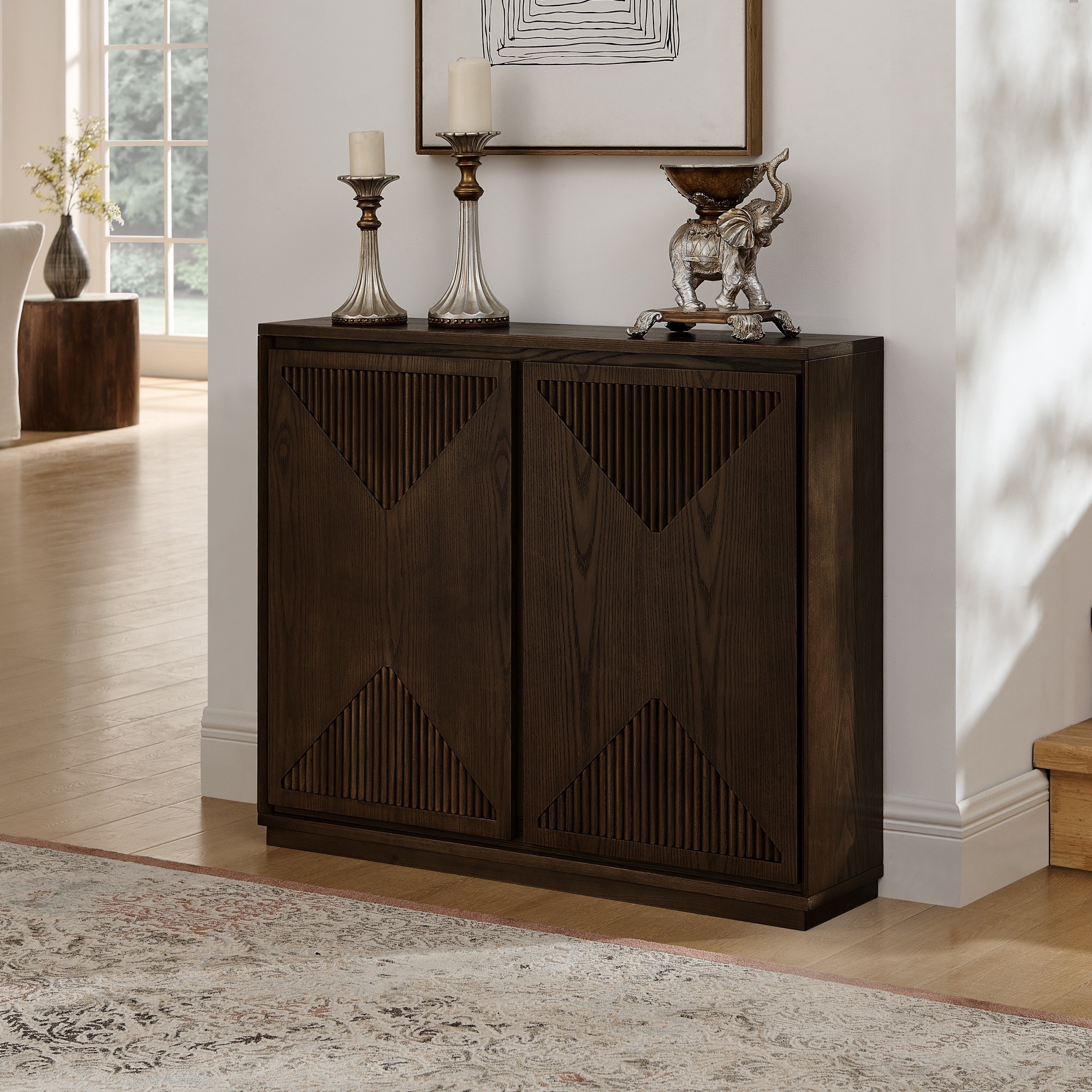 Horizons Prime - 39 inch x 9 inch x 32 inch Brown Solid Wood and MDF Mid Century Modern V-shape S...