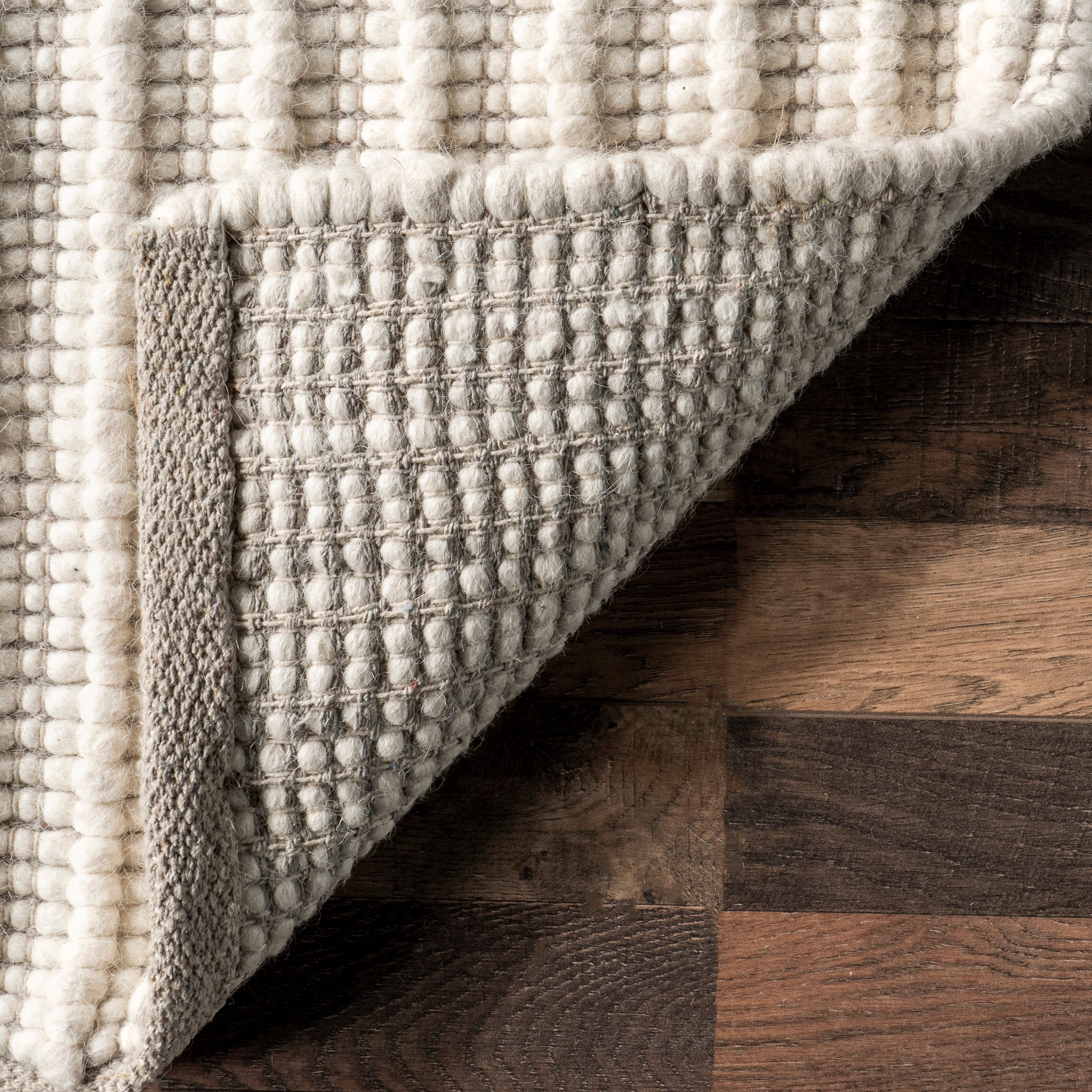 Ivory High-Low Striped Wool and Cotton Area Rug, 5' x 8'