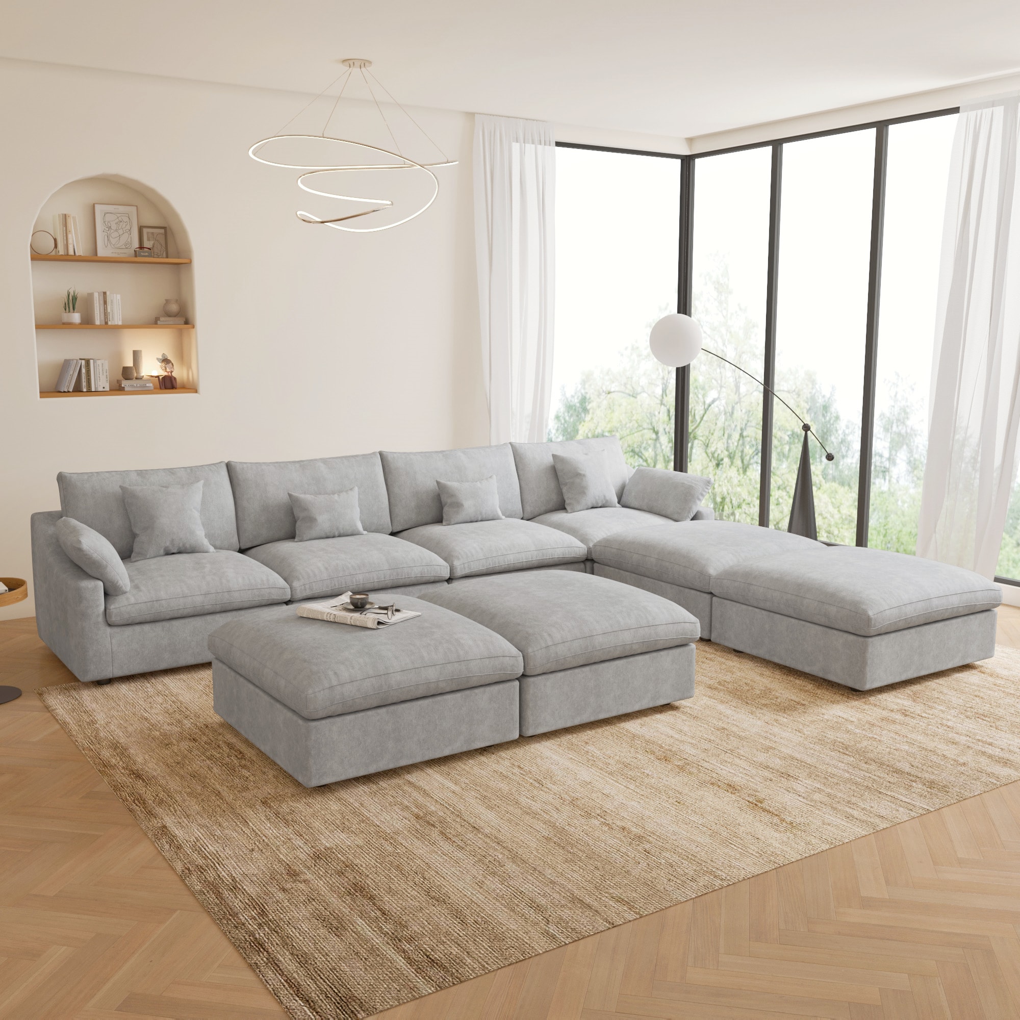 BuotiqHom DH-S4+4-140LG 156-in Modern Gray Linen 6+ -seater Sectional