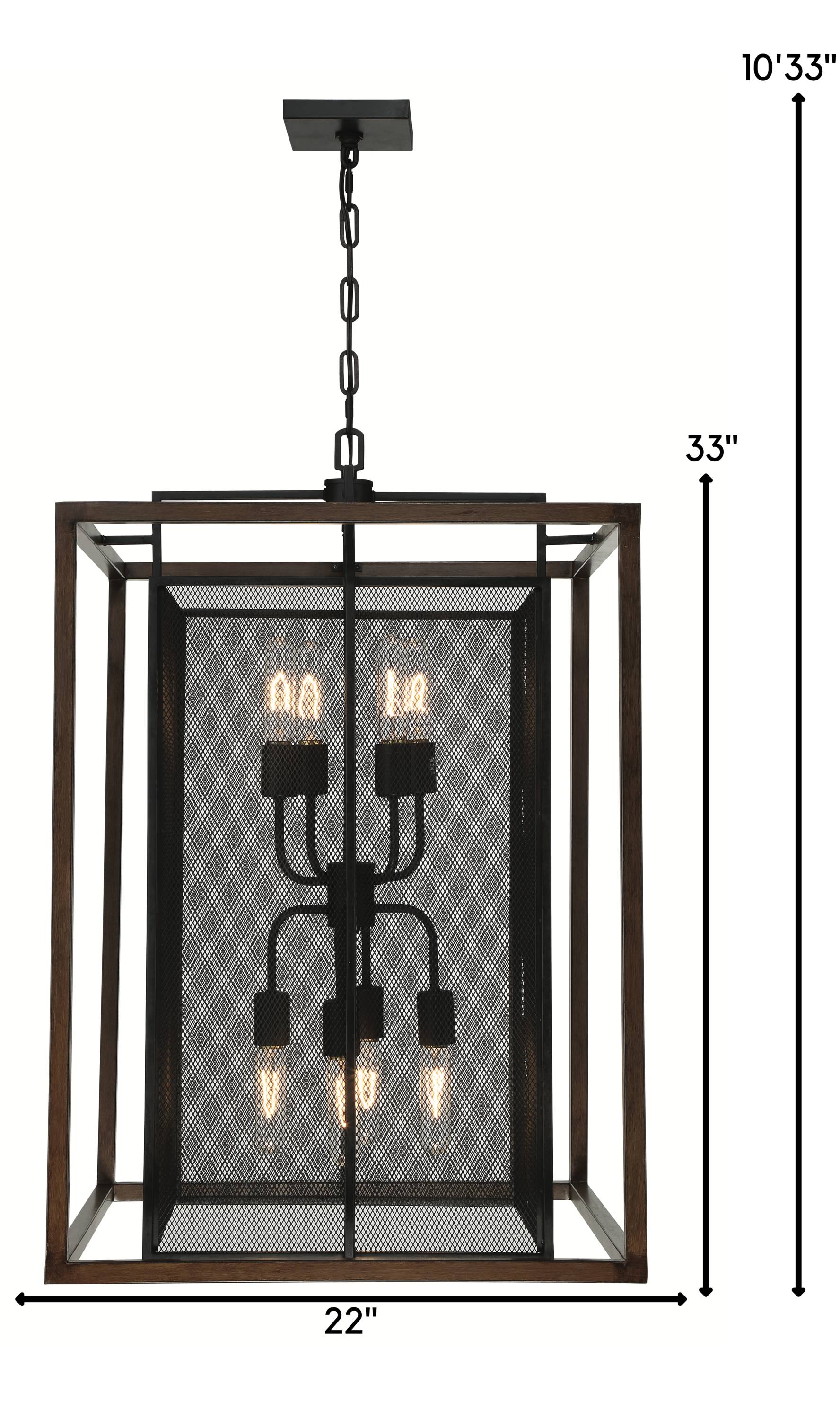 Rio Lobo 22" Dark Oak & Black Steel Industrial Pendant Light