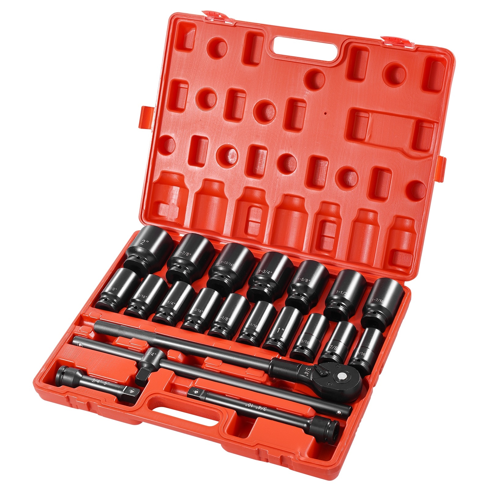 Mecale 22-Piece 3/4 in Drive Impact Socket Set Deep SAE 7/8 to 2 in 6-Point Cr-V with Adapters and Ratchet