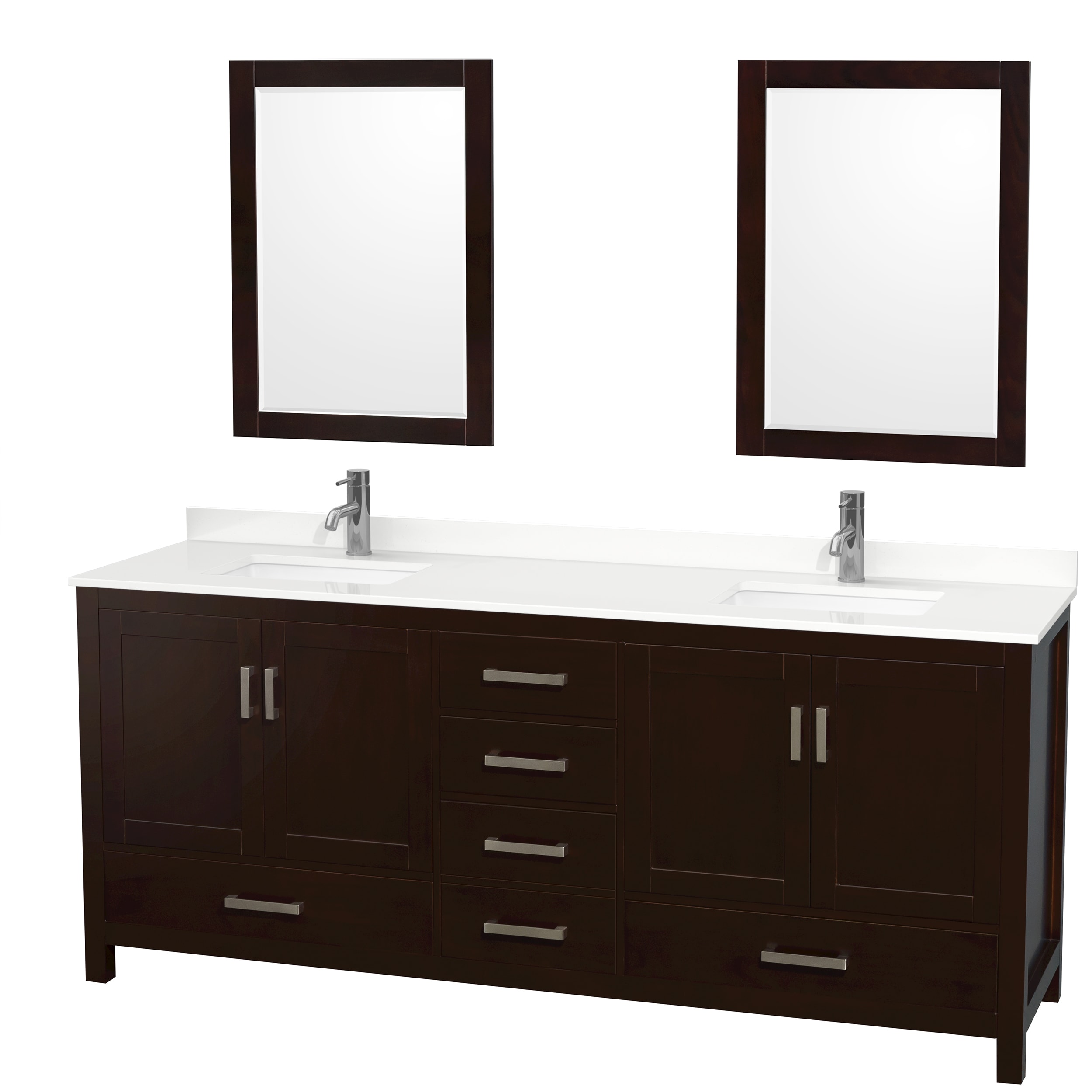 Wyndham Collection WCS141480DESWQUNSM24 Sheffield 80-in Espresso with Brushed Chrome Trim Undermount Double Sink Bathroom Vanity with White Quartz Quartz Top (Mirror Included)