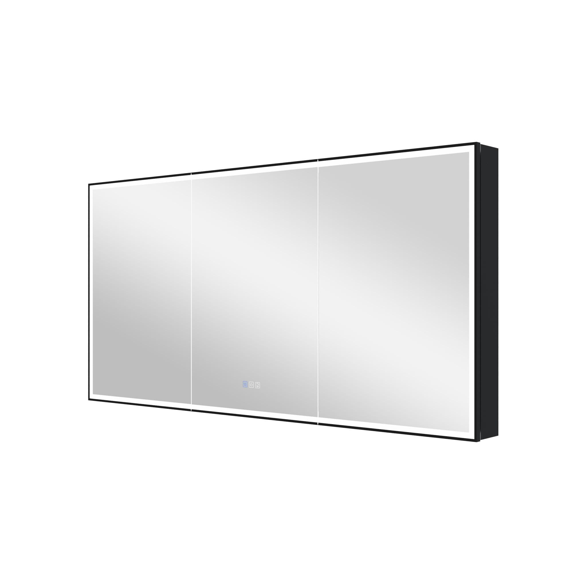 WELLFOR W12MCL6030 60-in x 30-in Lighted LED Fog Free Surface/Recessed Mount Black Mirrored Rectangle Soft Close Medicine Cabinet with Outlet