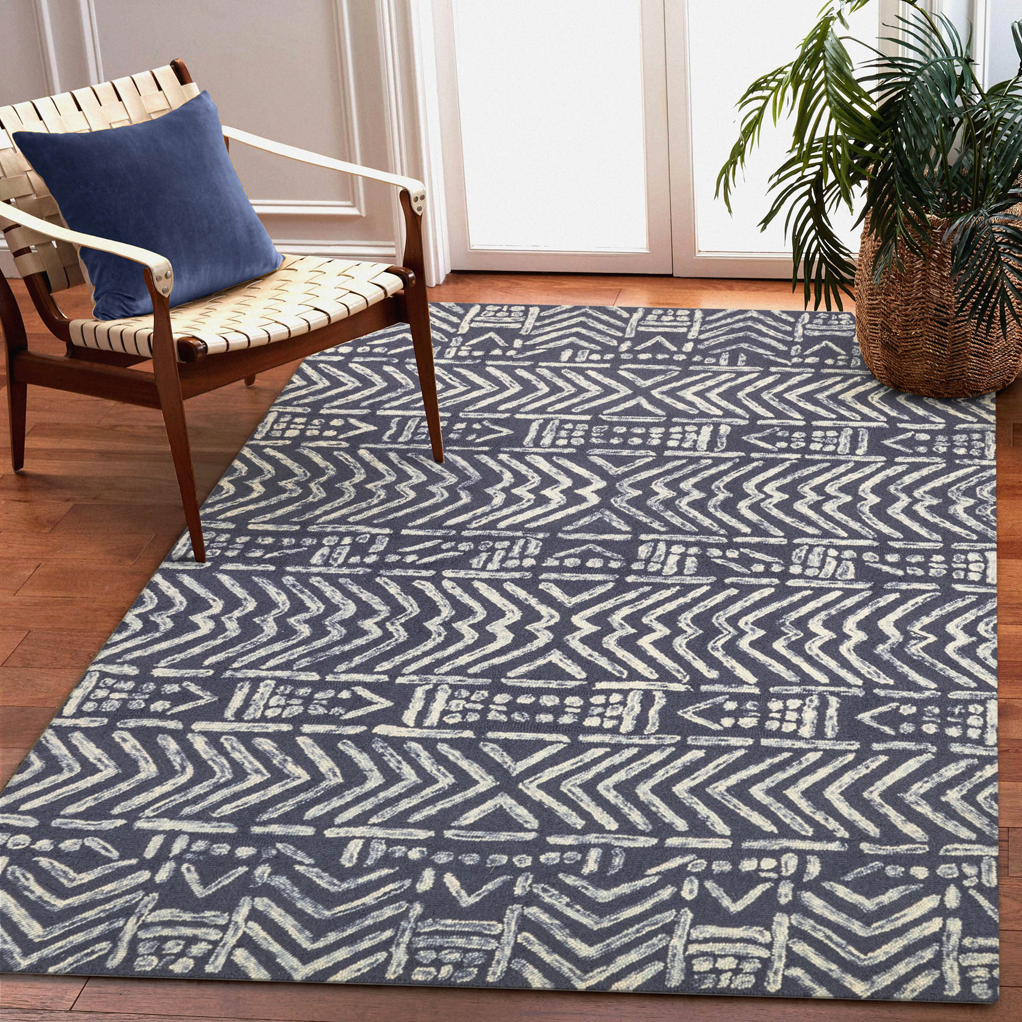 Liora Manne CPU57788033 Cyprus 5 x 8 (ft) Tufted Wool Denim Rectangular Indoor Geometric Southwestern Area rug