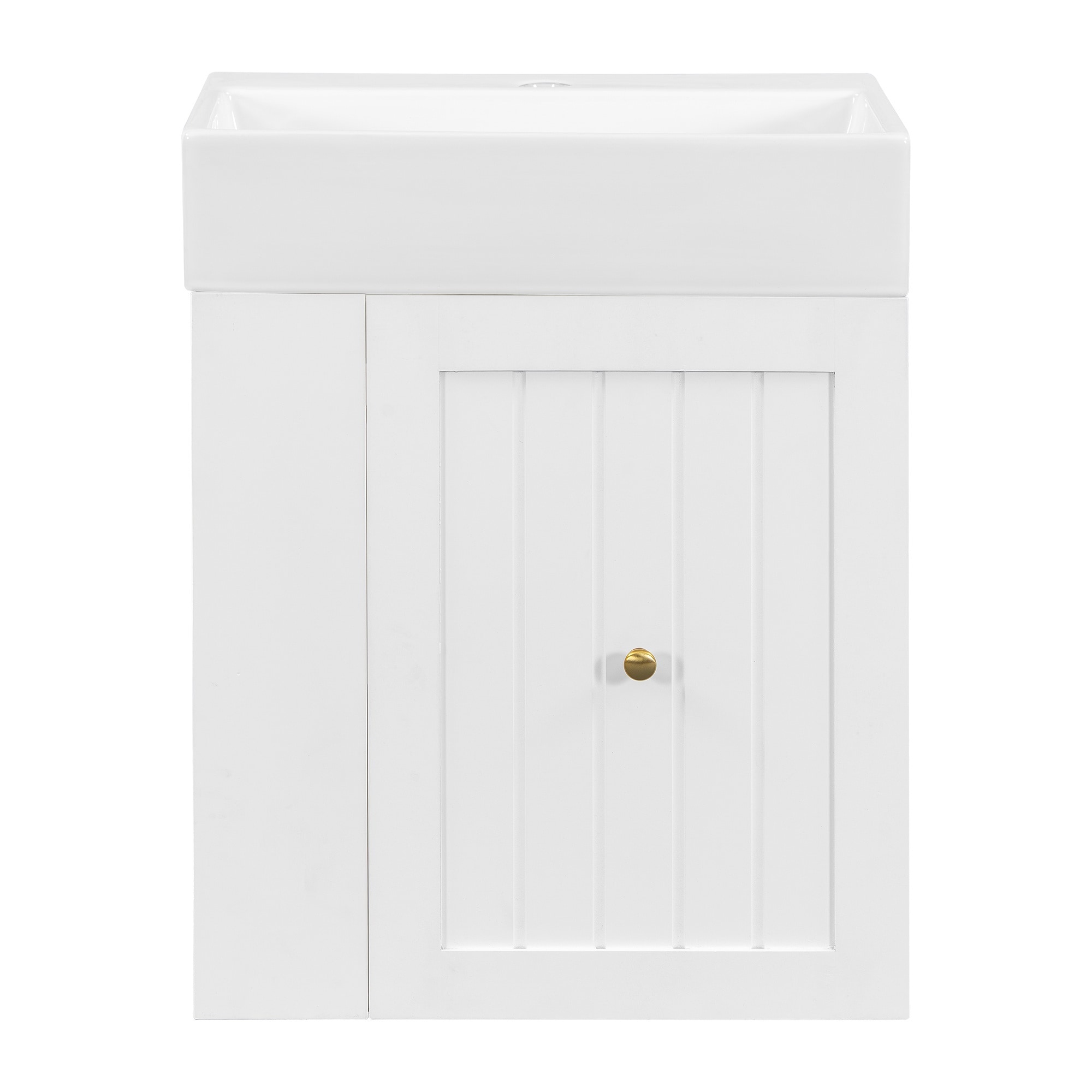 LIVACA 20 inch White MDF Bathroom Vanity with Ceramic Sink and Side Shelf