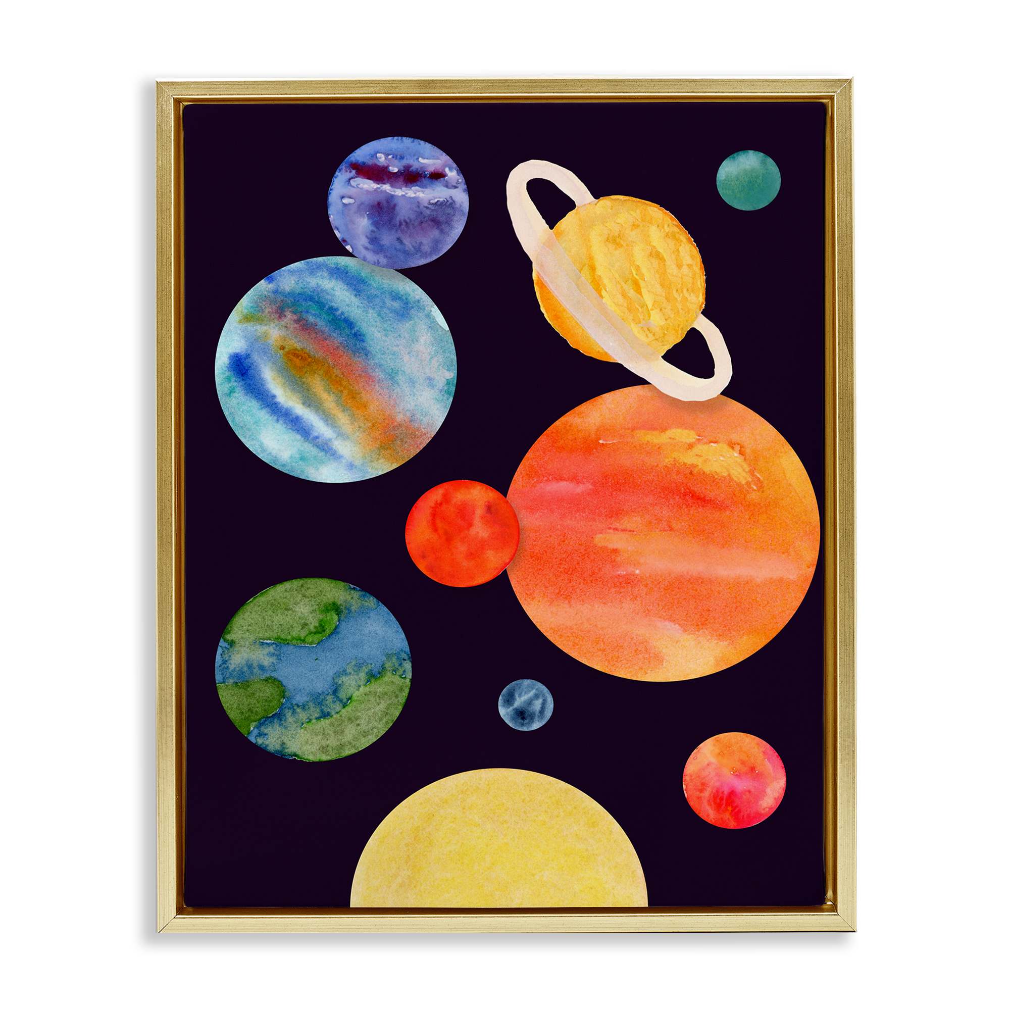 Stupell Industries BS-042-FFG-16X20 Watercolor Planets on Black Gold Framed Floater Canvas Wall Art By Corinne Rose Designs 17 x 21
