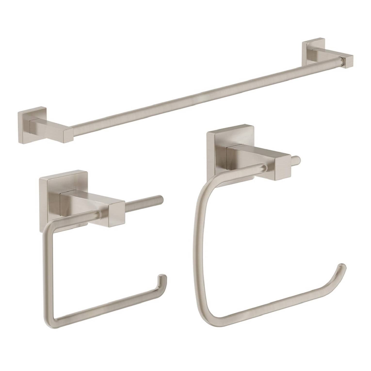 Symmons 36AC3BUNDLESTN 3 -Piece Duro Satin Nickel Decorative Bathroom Hardware Set Towel Bar, Toilet Paper Holder, Towel Ring Included