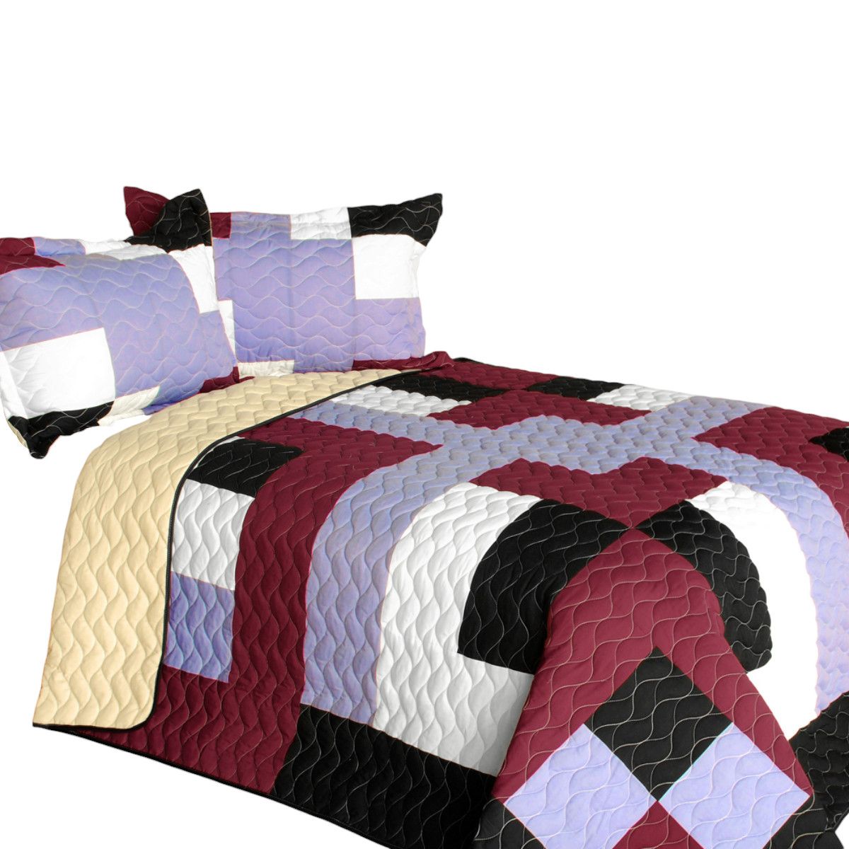 Slickblue 3-Piece Multicolor Full/Queen Vermicelli Quilted Patchwork Bedding Set for Cottage Bedroom