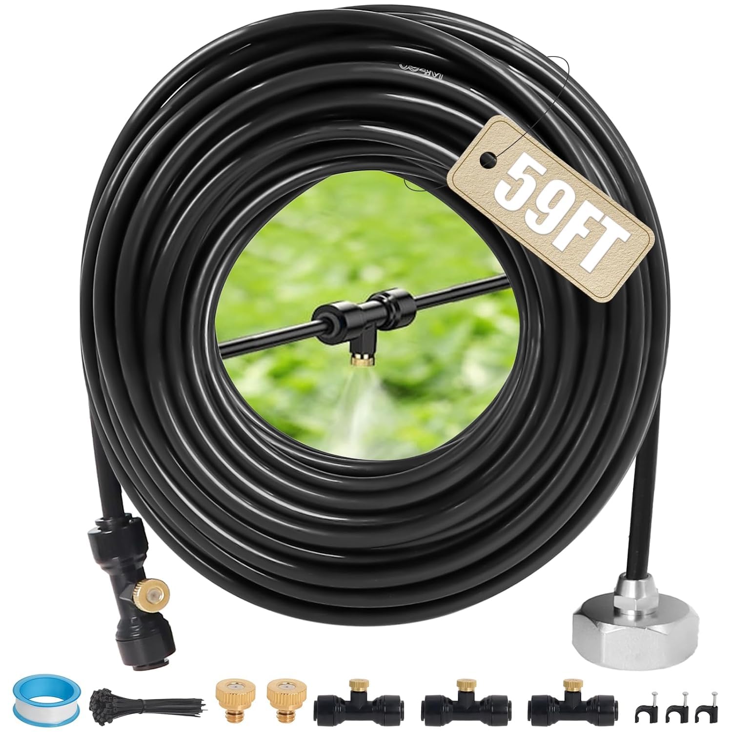 Misopily  Outdoor Misting Cooling System 59FT Misting Line 30 Nozzle Kit for Patio Garden Greenhouse Trampoline Backyard Temperature Control