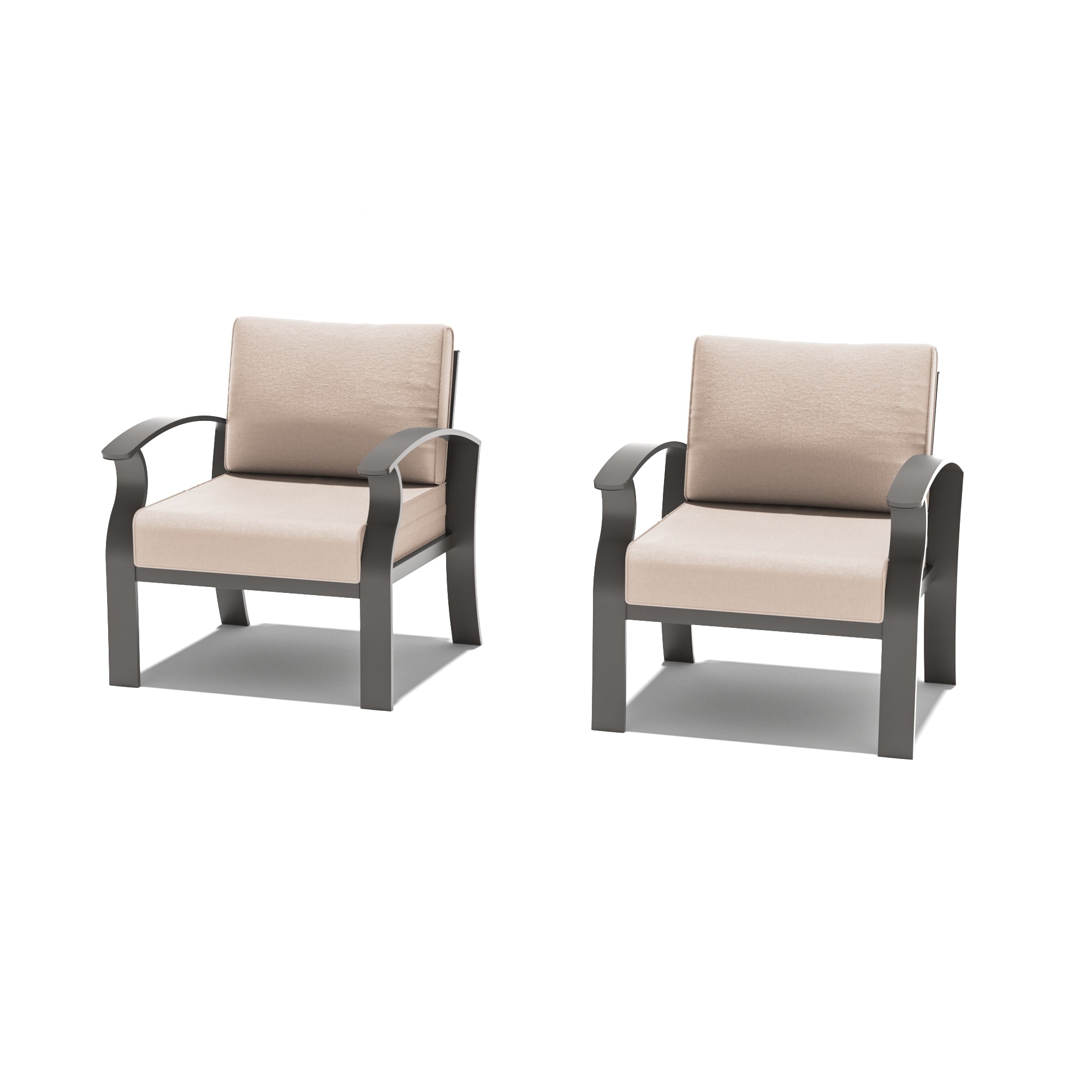 ALAULM LS-A-2C-SAND Aluminum Conversation Chair Set Set of 2 Brownish Black Aluminum Frame Stationary Conversation Chair with Brown Solid Seat