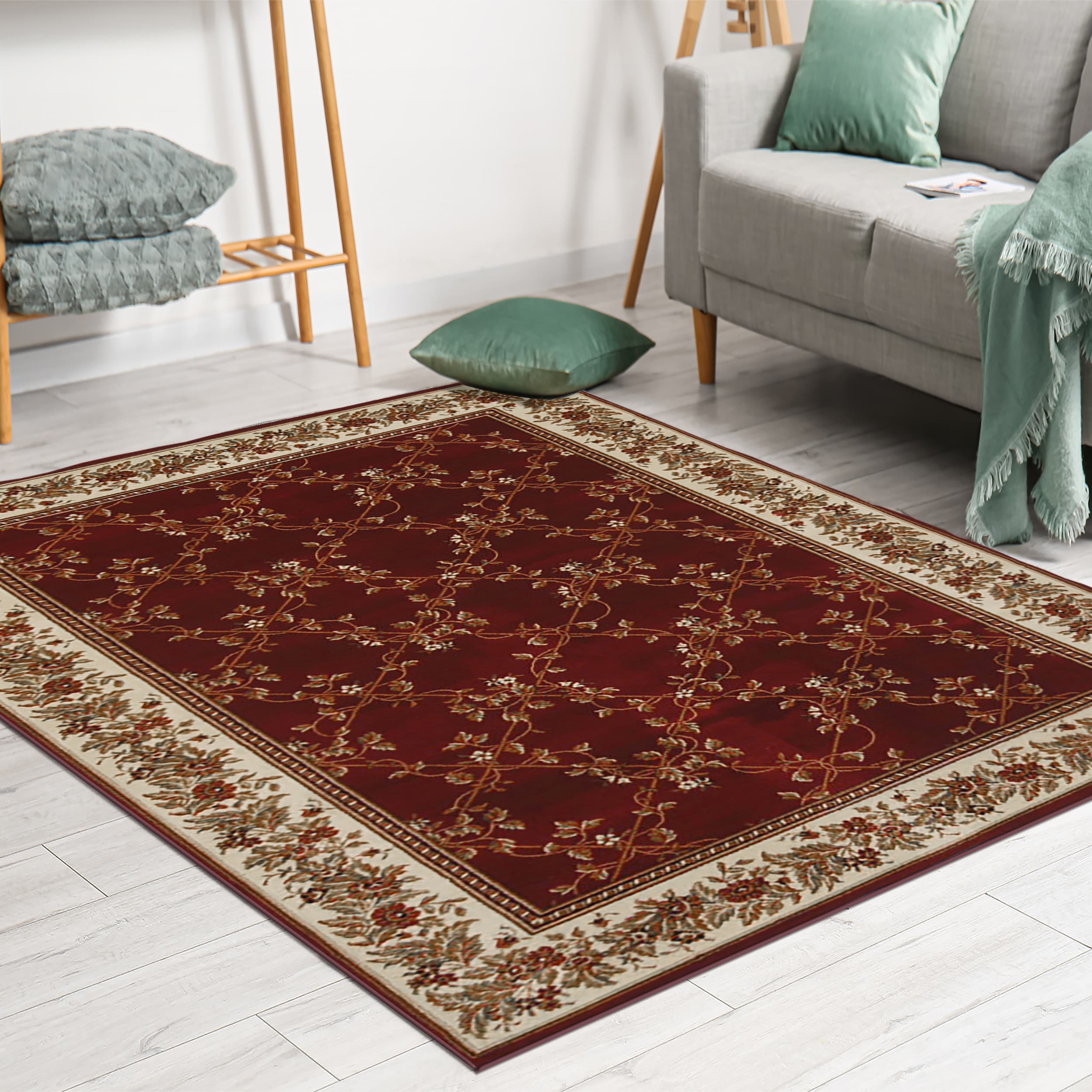 Radici USA 1427/1732/BURGUNDY Noble 8 x 10 (ft) Polypropylene Burgundy Rectangular Indoor Trellis Oriental Area rug