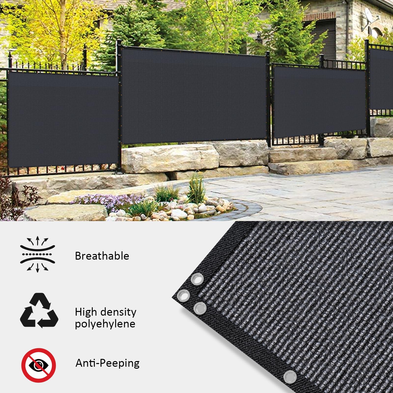 Etokfoks 1 Roll 5ft x 50ft Black Privacy Screen Fence 90 Percent ...