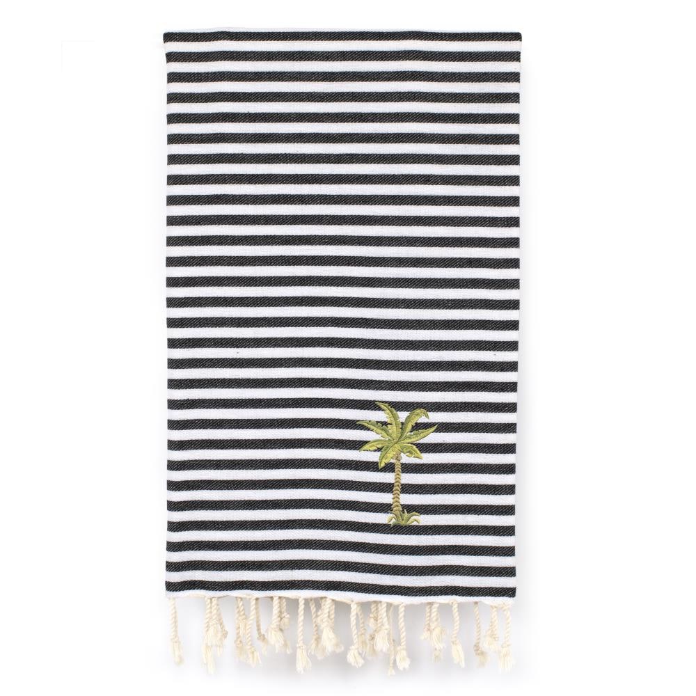 Linum Home Textiles FSP99-PLM Charcoal Black Turkish Cotton Quick Dry Beach Towel (Fun in the Sun- Palm)
