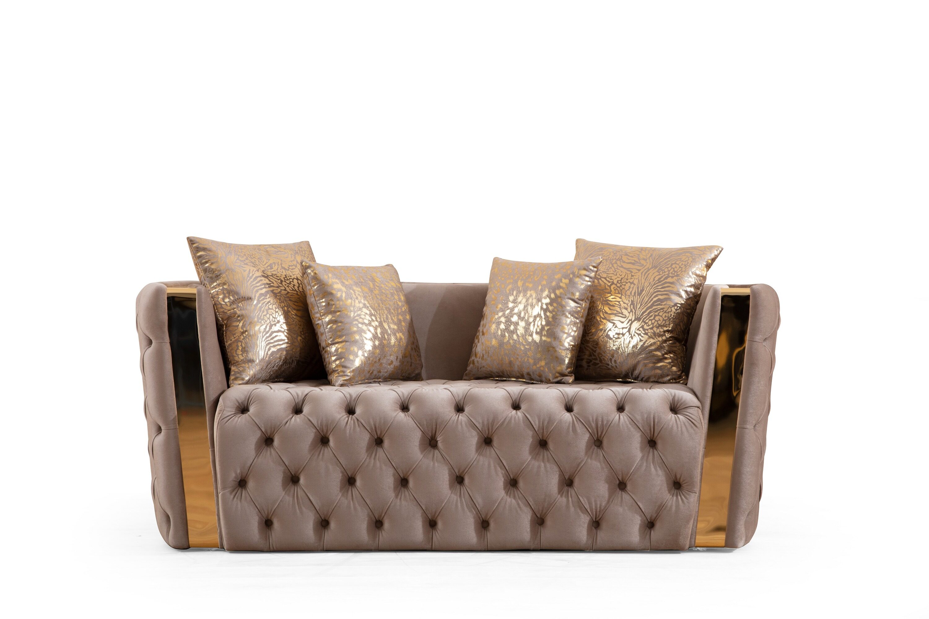 Black Velvet Tufted Loveseat with Gold Accents and Solid Wood Frame