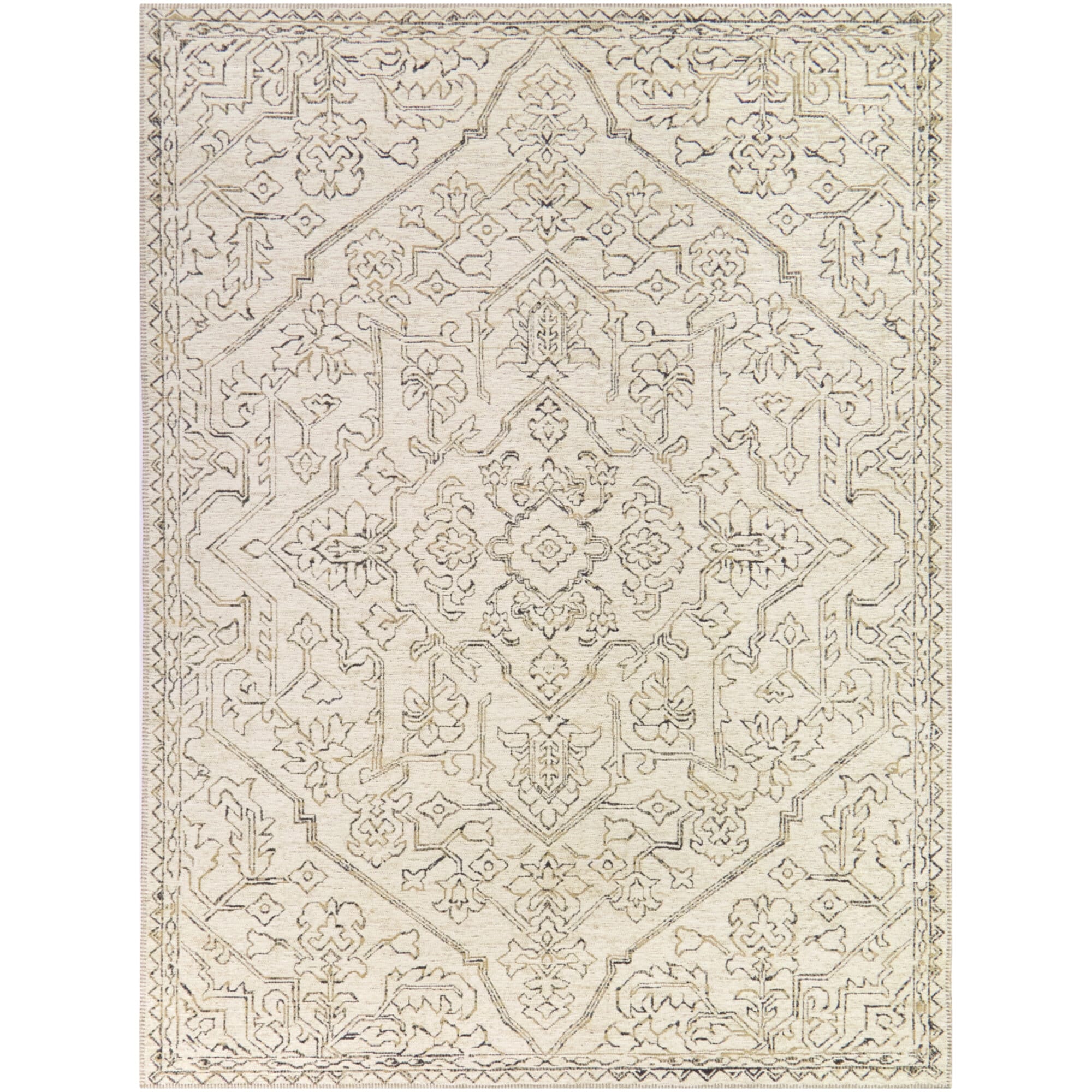 Nilus 5 x 7 (ft) Tufted Polypropylene/Jute/Polyester Cream Rectangular Indoor Medallion Persian Spot Clean Only Pet Friendly Area rug