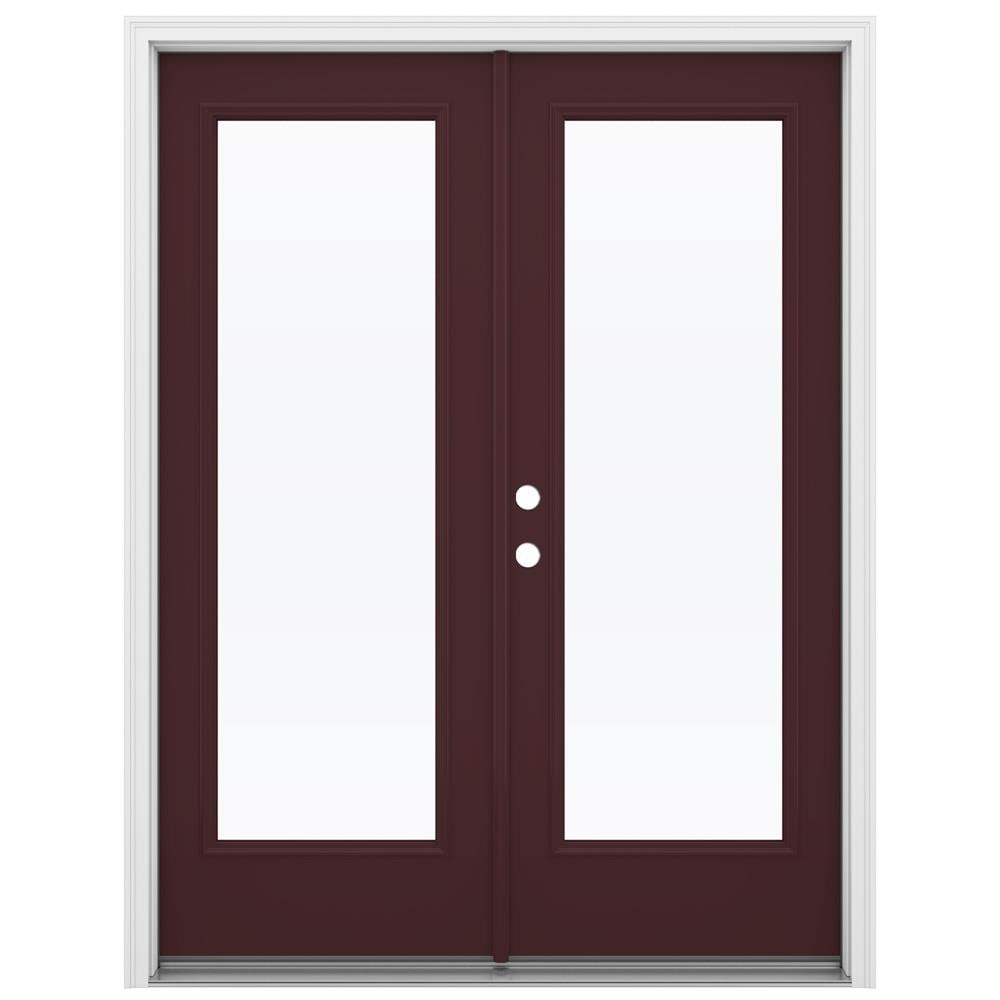 JELD-WEN French 60-in x 80-in x 4-9/16-in Jamb Low-e Currant Steel French Right-Hand Inswing Double Patio Door Brickmould Included in Red -  LOWOLJW205900024