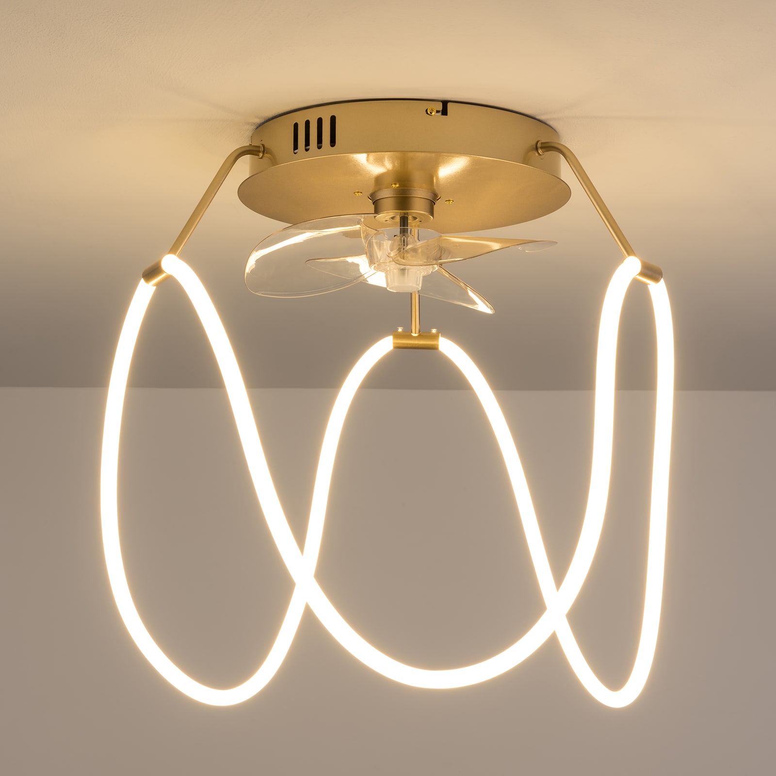 Oukaning JZUCODA8NSHCX 14-in Color-Changing Flush Mount 6-speed with ABS Blades Cage Ceiling Fan With Light - Remote Included ( 3 -Blade )