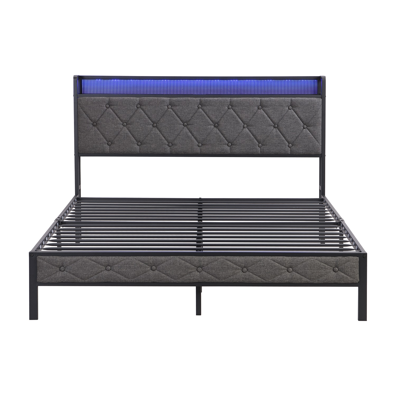 Sumyeg WF-ZC200 Full Bed Frame with Storage Headboard Gray Full Metal Bed frame Bed
