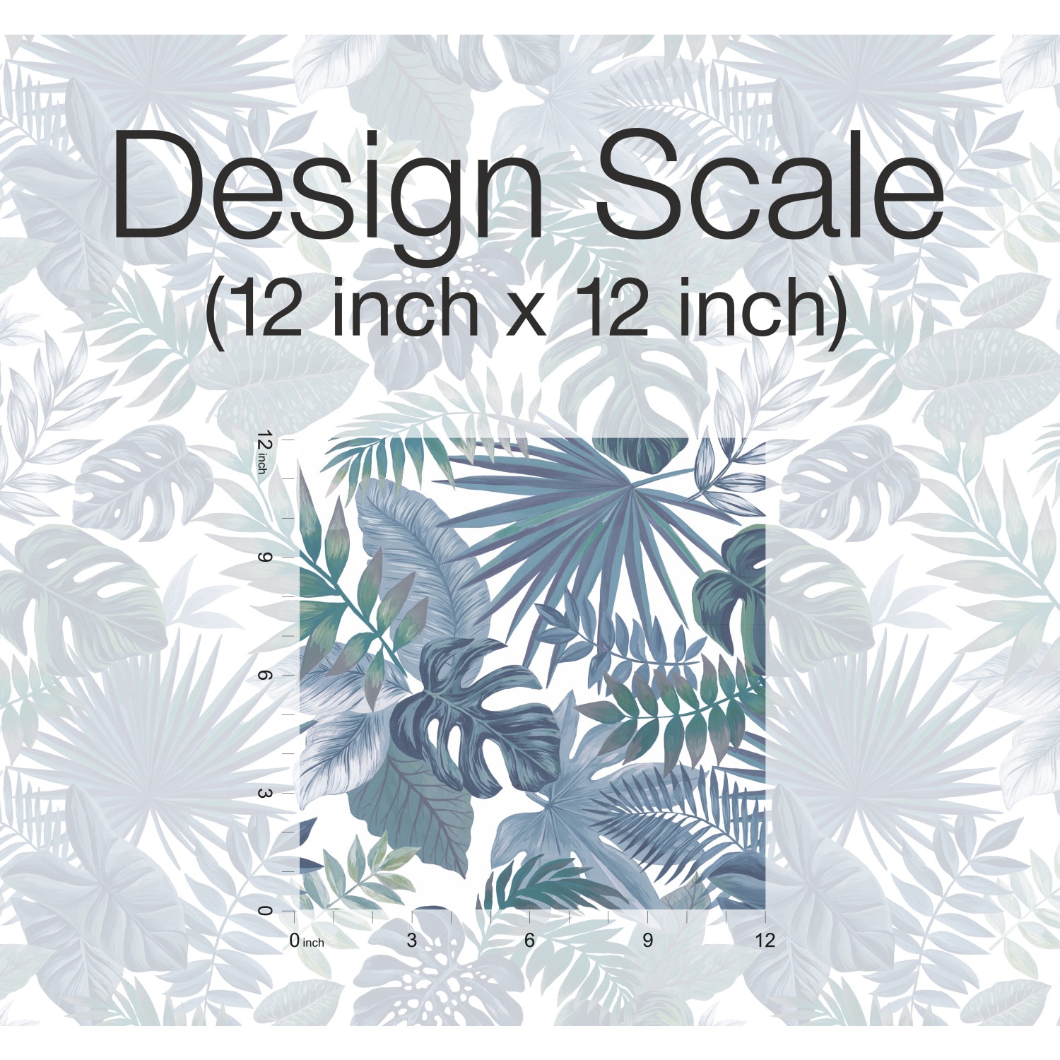 Blue and White Vinyl Palm Leaf Peel and Stick Wallpaper Roll