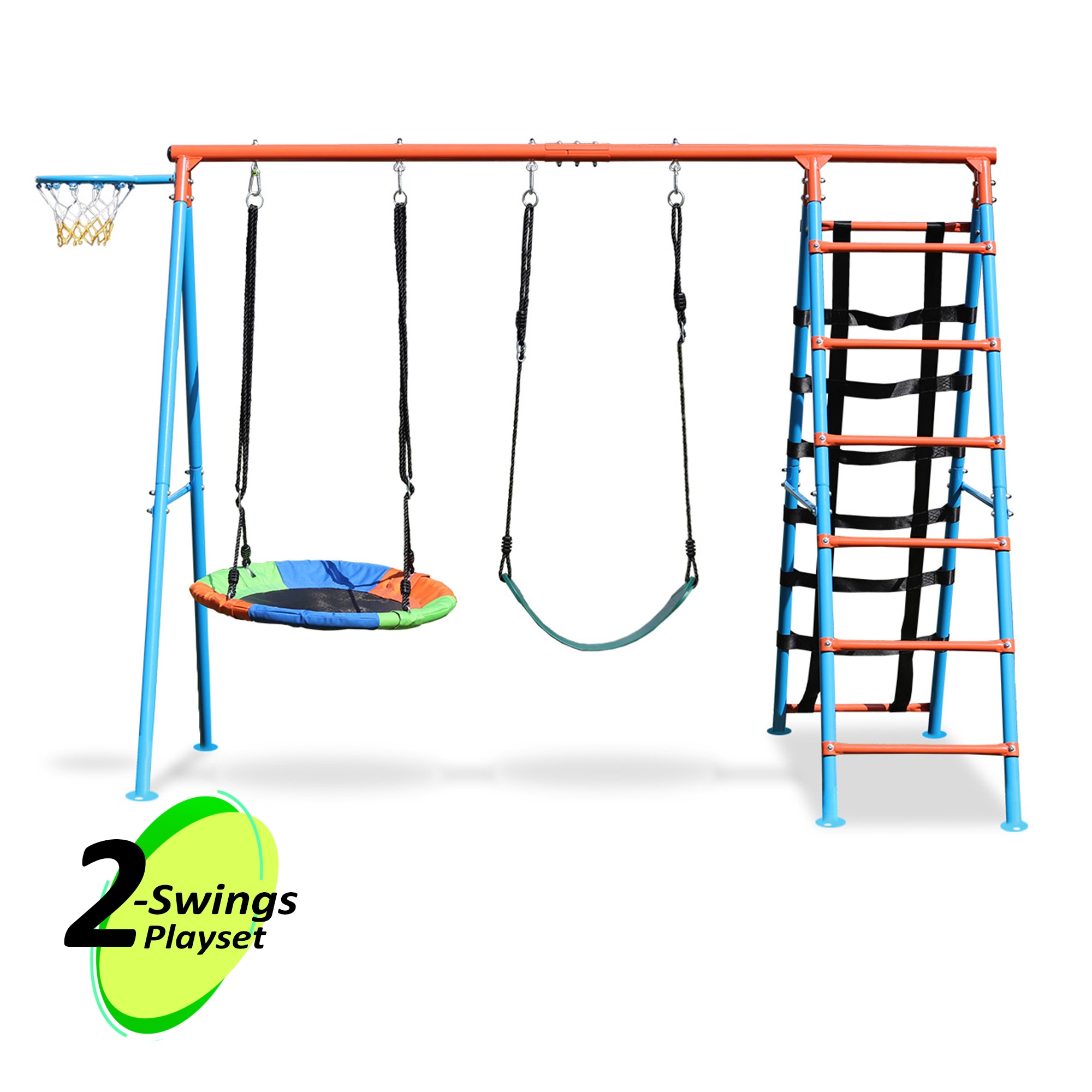 Fun Orange FUNPSQ405 Metal Swing Set Residential Steel Playset with 2 Swings