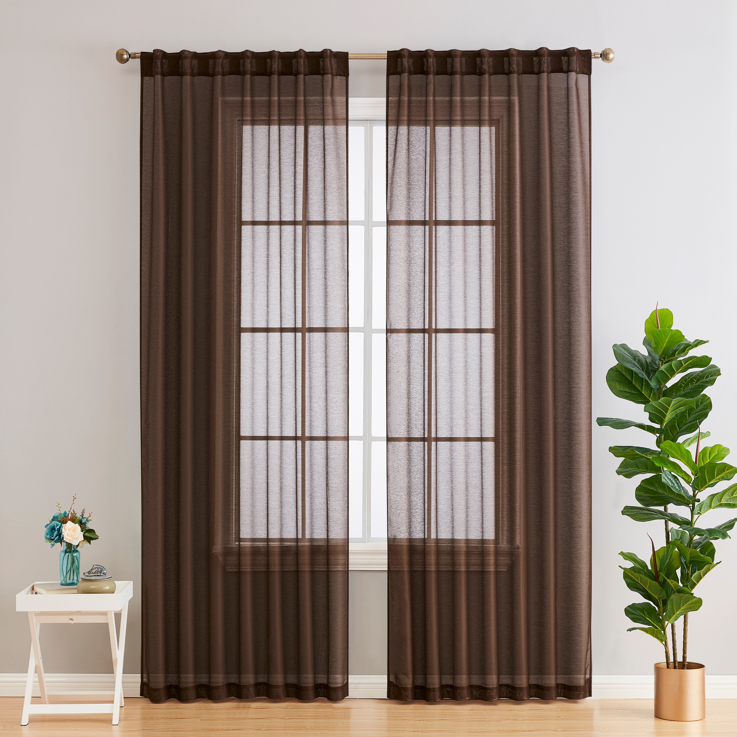 Hlc Me 72 In Chocolate Brown Semi Sheer Rod Pocket Curtain Panel Pair The Curtains Ds Department At Lowes Com