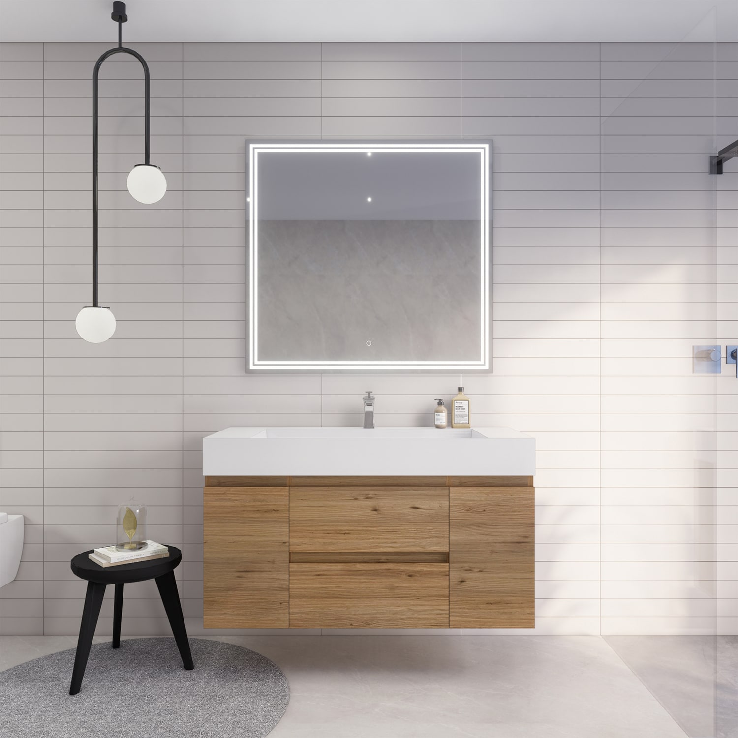 BV Better Vanity BTB-48S-AV Monterey 48-in Nature Oak Single Sink Floating Bathroom Vanity with White Acrylic Top