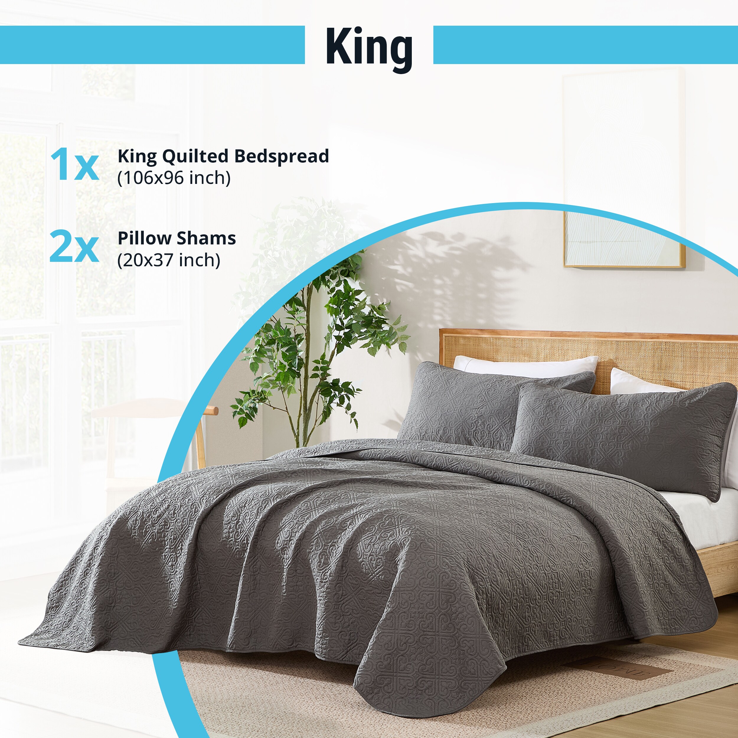 HLC.me LRNZ-KG-CHARC Comforters-And-Bedspreads - View #3