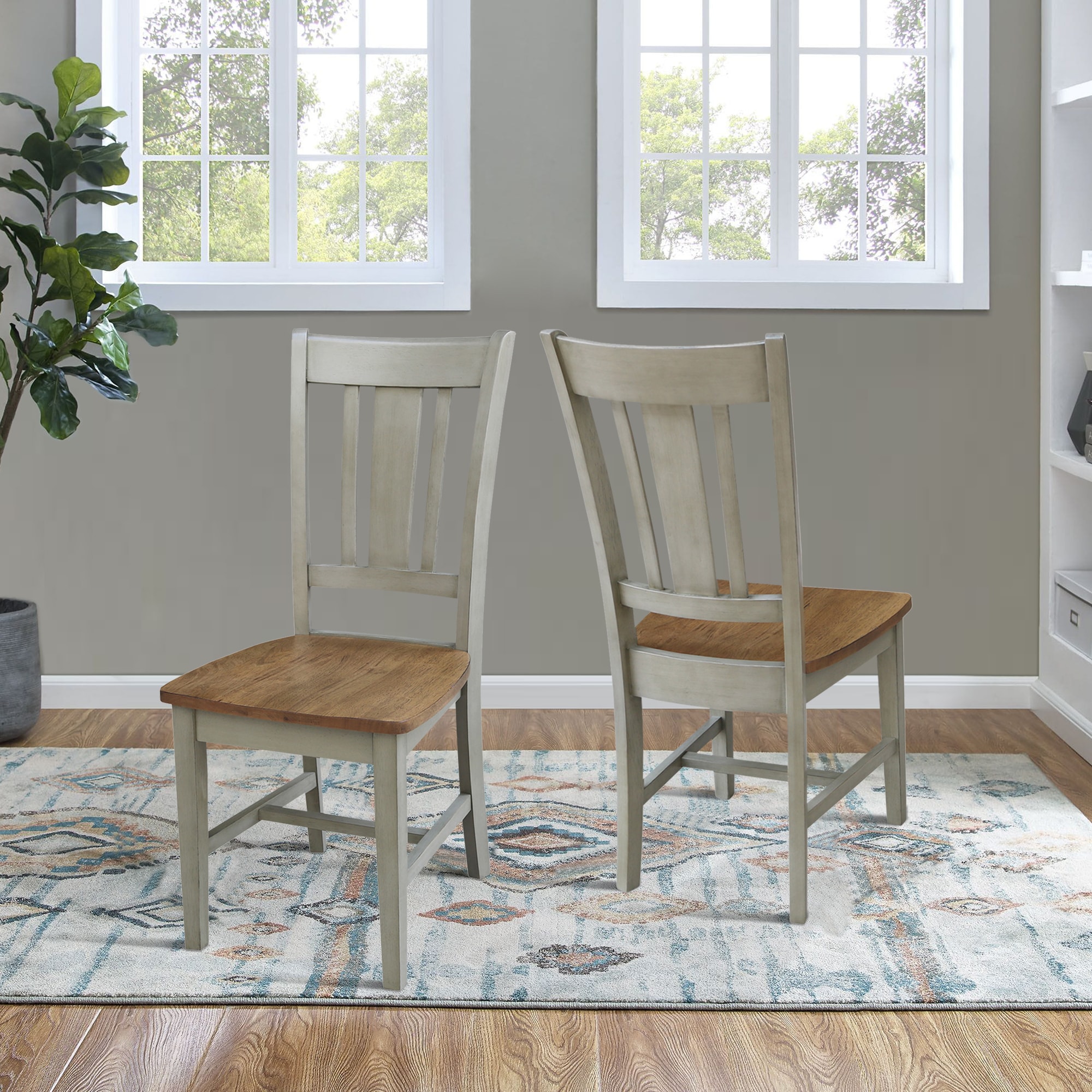 Distressed Hickory and Stone High Back Wood Dining Chairs