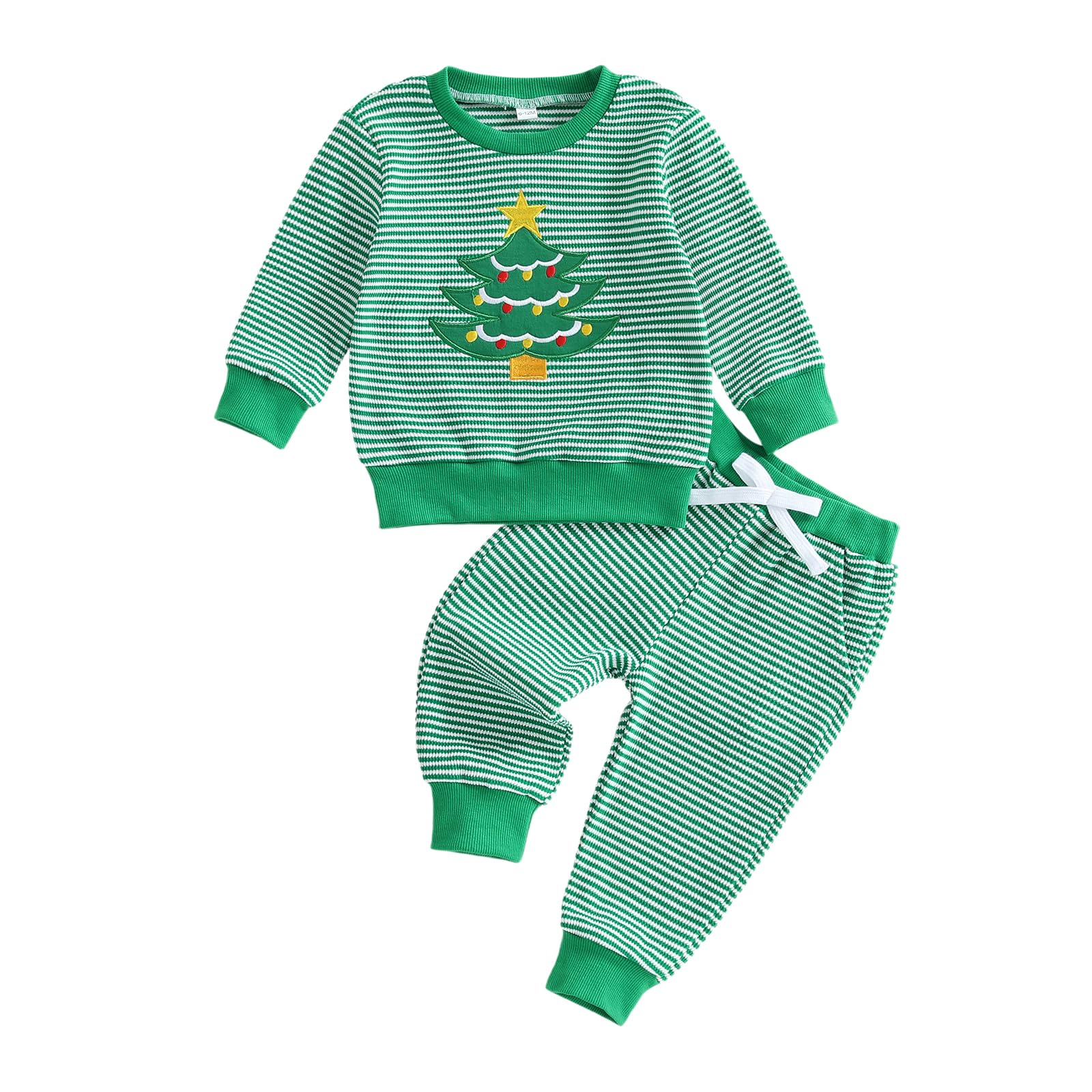 AKSCYZM  Toddler Baby Christmas Outfit Boy Girl Santa Outfit Long Sleeve Stripes Sweatshirt Pants Set Fall Winter Clothes