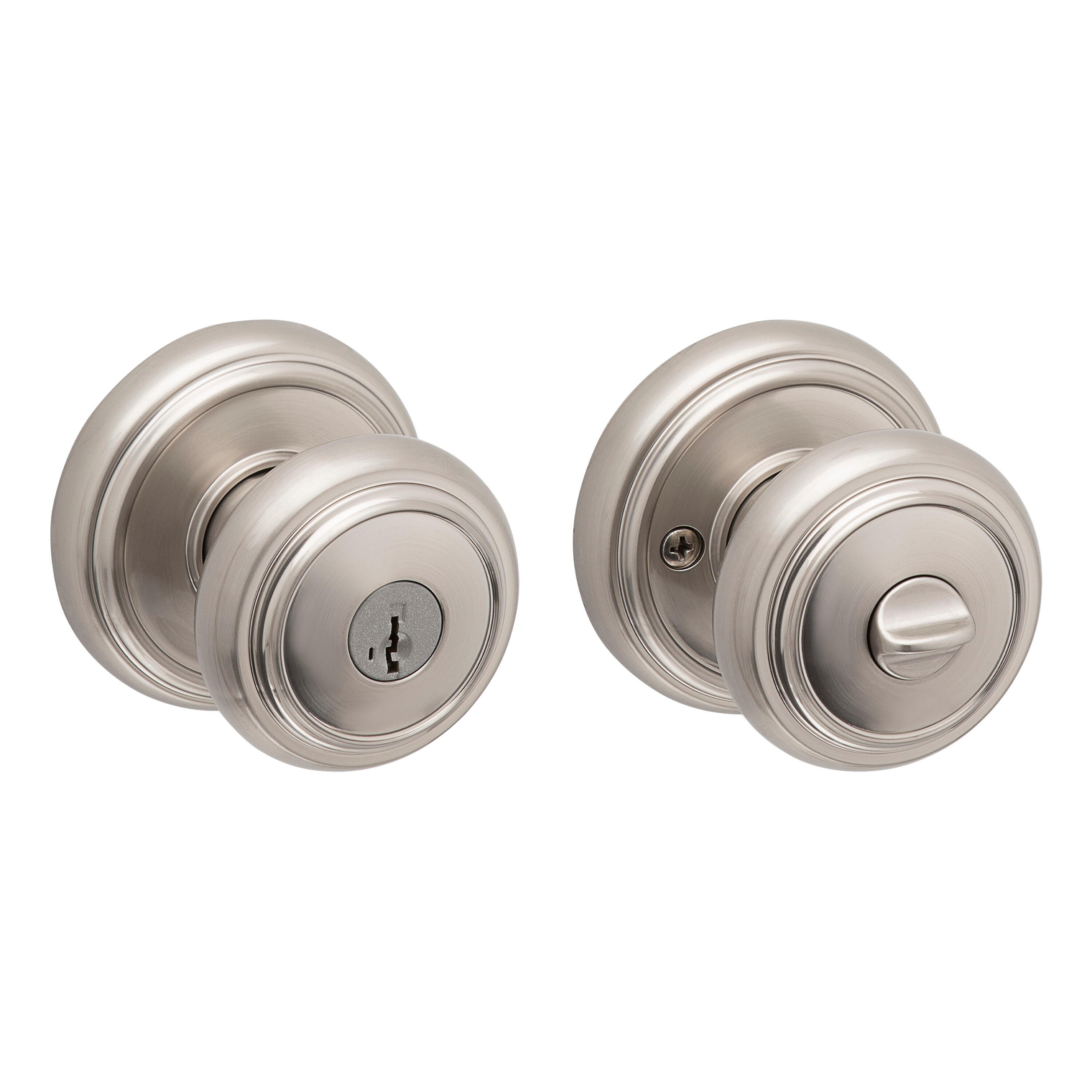 Prestige Alcott Satin Nickel Exterior Entry Knob and Single Cylinder Deadbolt Combo Pack Featuring SmartKey Security
