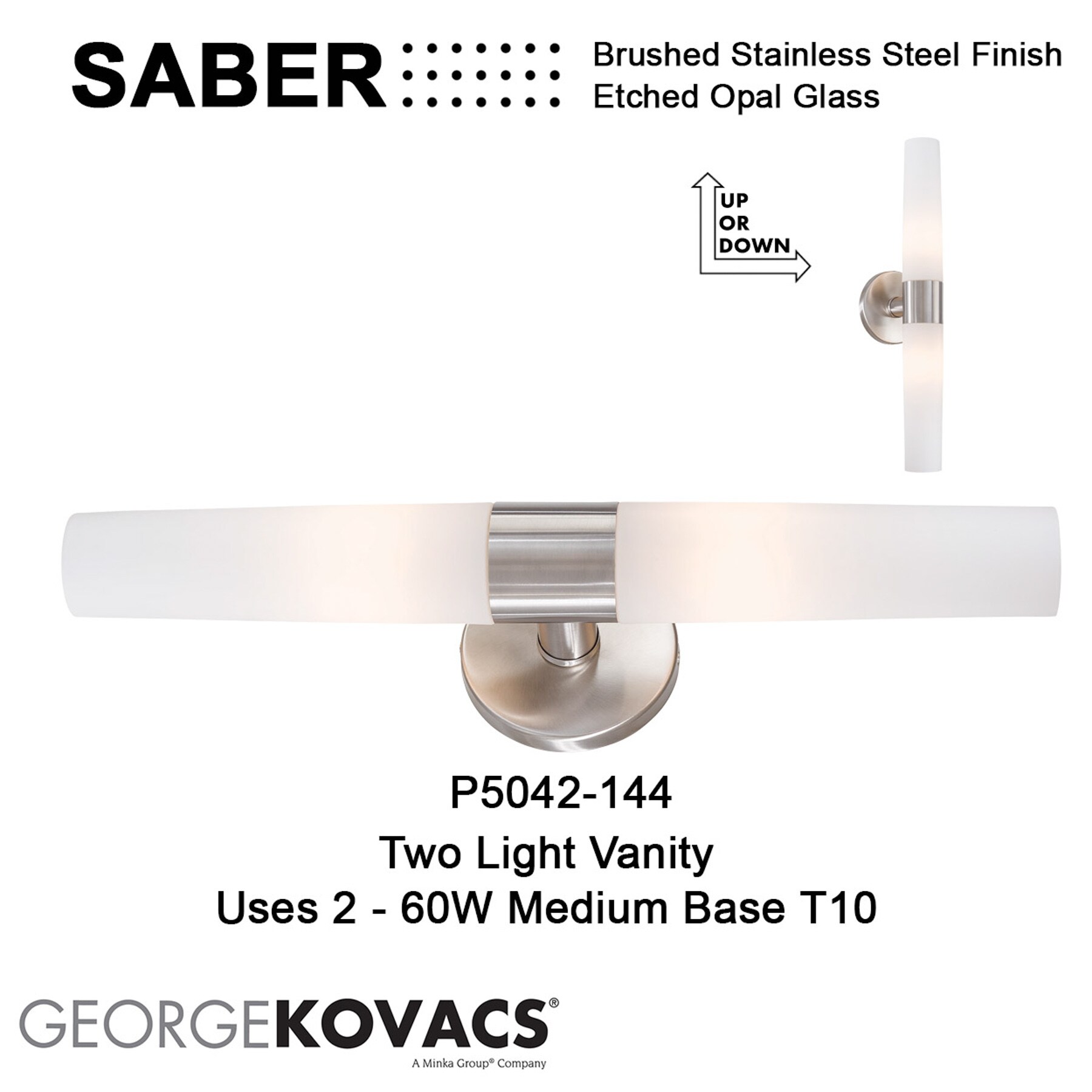Brushed Stainless Steel Cylinder Vanity Light with Etched Opal Glass