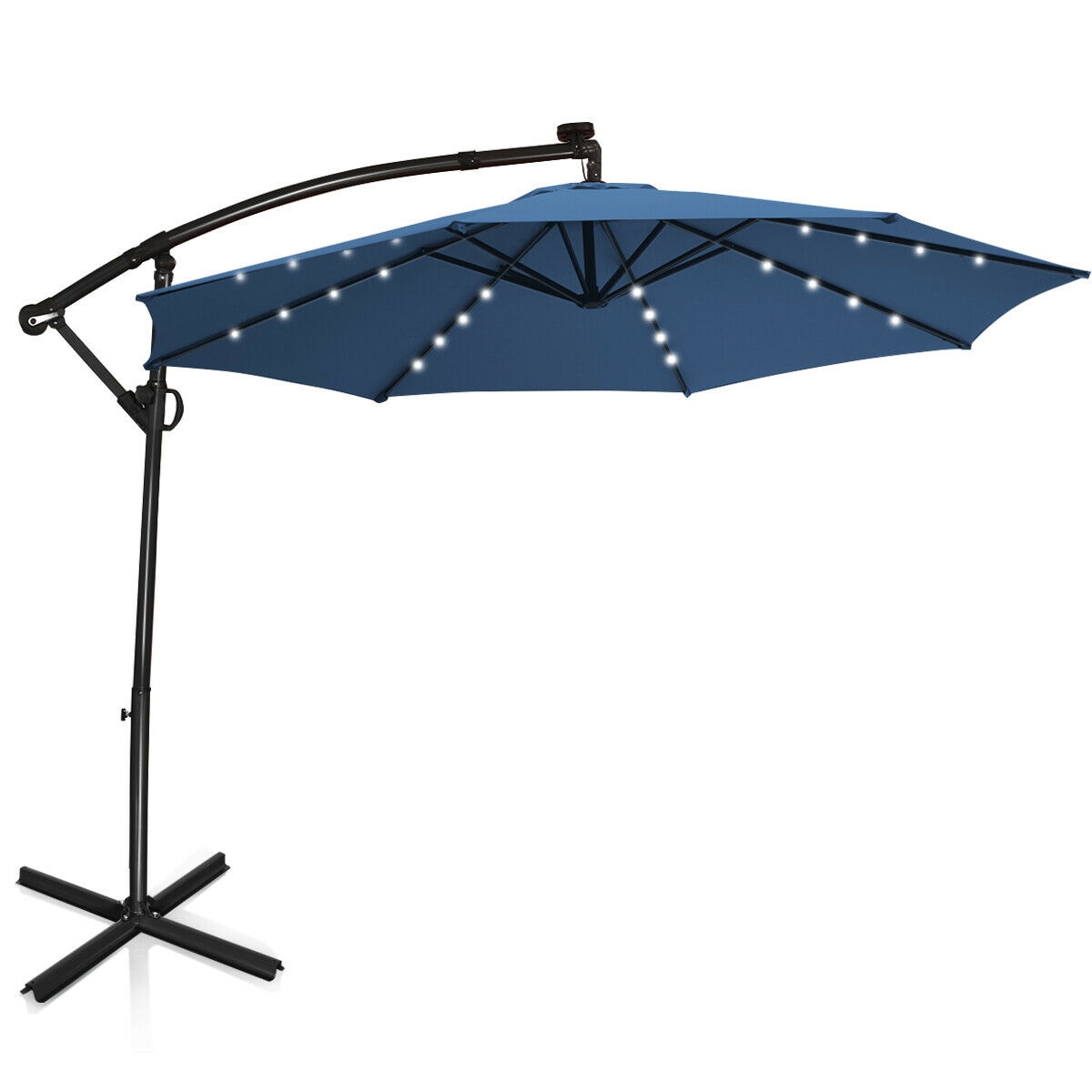 Clihome CWCH-OP70AD282BL 10-ft Steel Blue Crank Cantilever Patio Umbrella with Lights