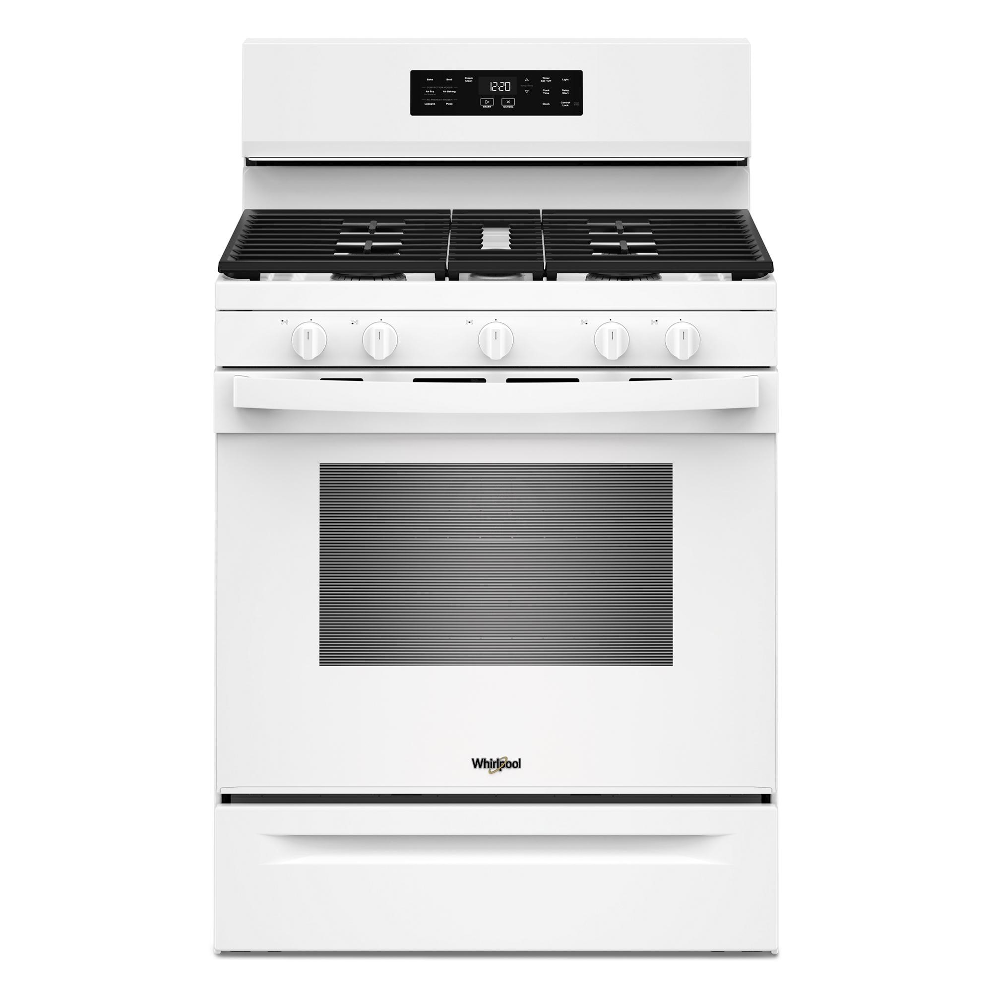 Whirlpool WFGS4530SW 30-in 5 burners 5-cu ft Air Fry Convection Oven Freestanding Natural Gas Range ( White )