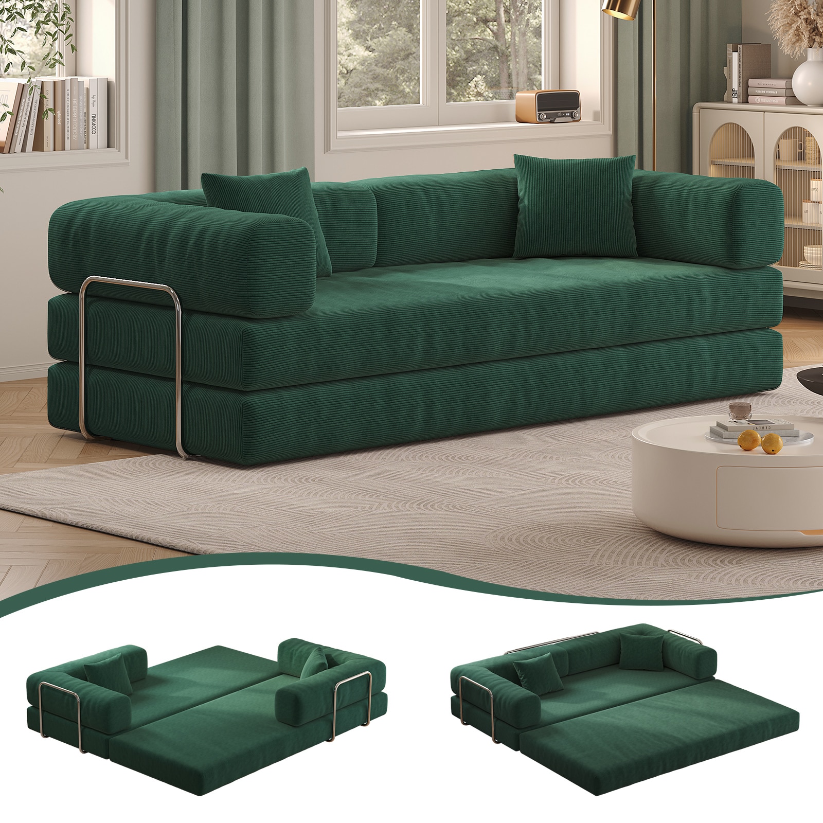 LOVMOR SFRW3147P278115 78.8 inch Modular Sectional Sofa Convertible Pudding Block Sofa Floor Standing Sofa Bed Arm Comfort Sofa Bed Compression Sofa for Living Room and Bedroom(Green)