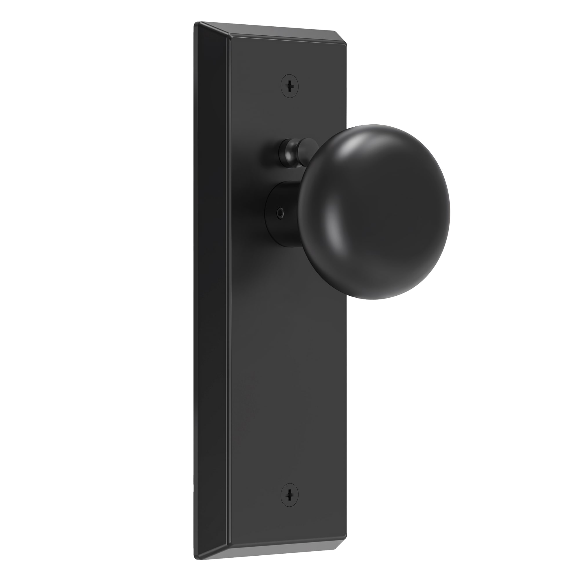 Senyhardware Matte Black Interior Privacy Bed/Bath Door Knob with Round Knob and Beveled Rectangular Backplate