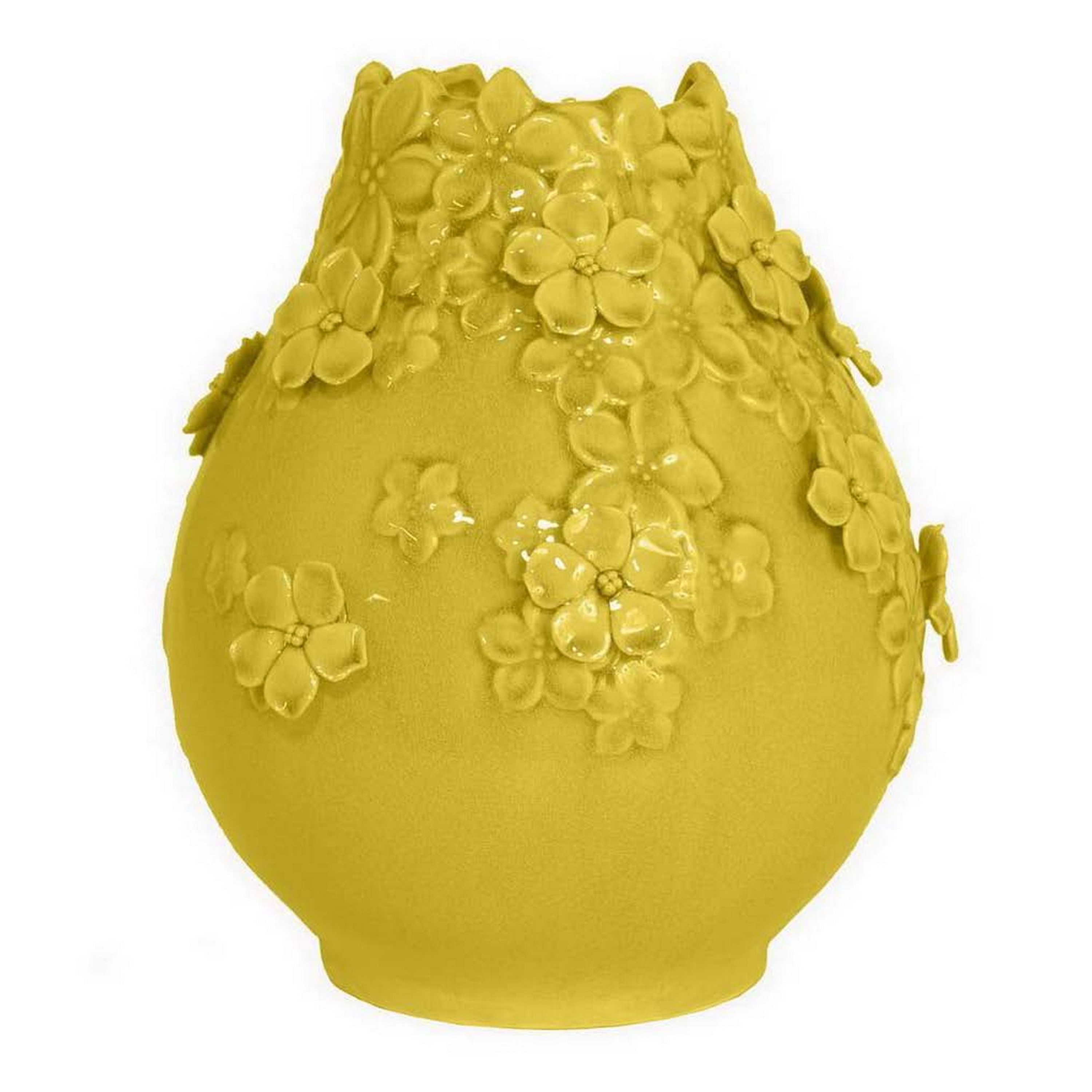 Remi 11 in. Yellow Ceramic Round Decorative Flower Vase