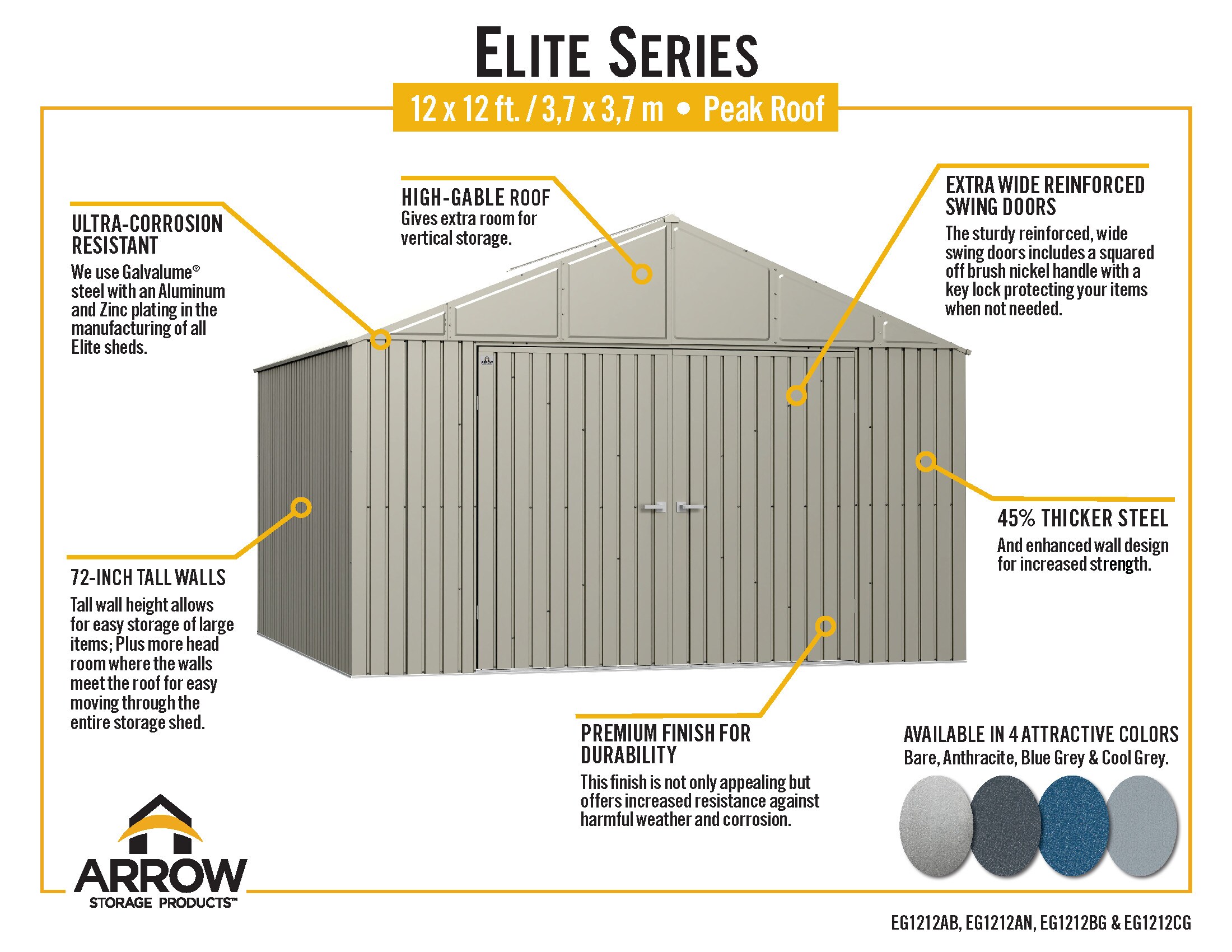 Elite 12' x 12' Cool Grey Steel Storage Shed Kit