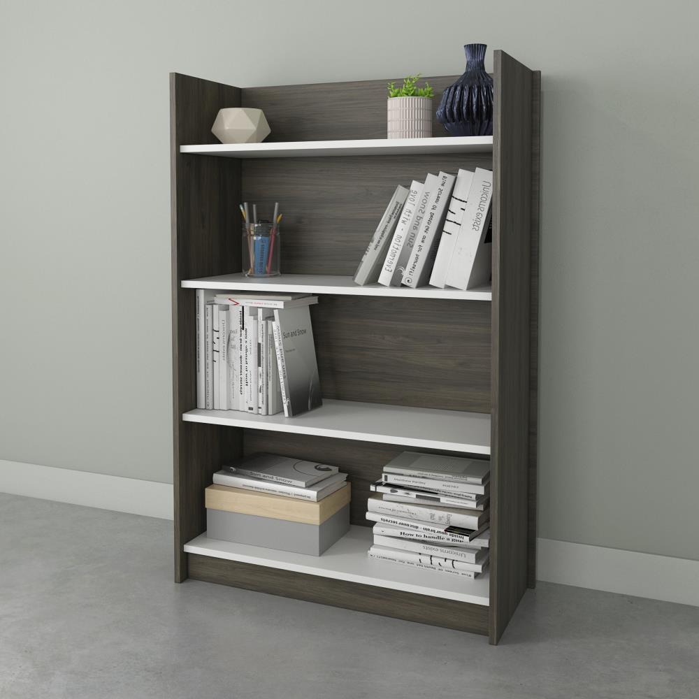 Nexera 352148 Chrono White Melamine and Bark Grey Laminate 4-Shelf Bookcase (31.75-in W x 47.5-in H x 12.25-in D)