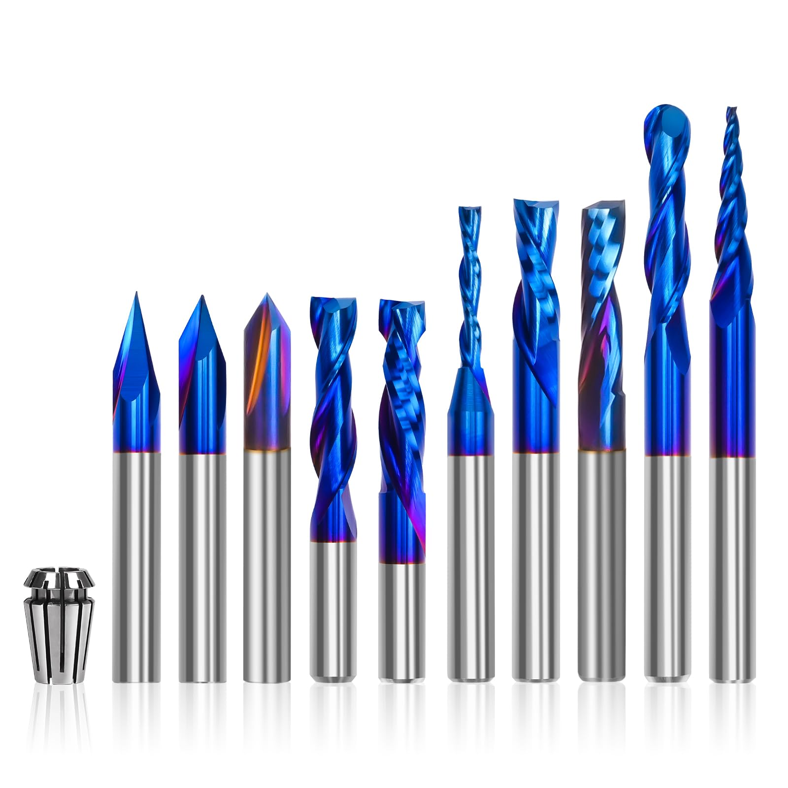 SenQWFa  10PCS CNC Router Bits Set 1 quarter inch Shank Carbide Router Bits for Woodworking Carving Trimming V Groove Engraving Slotting Mortise