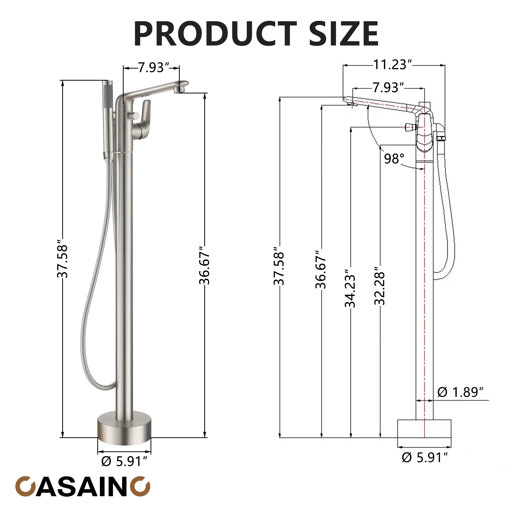Brushed Nickel Freestanding Bathtub Faucet with Handshower