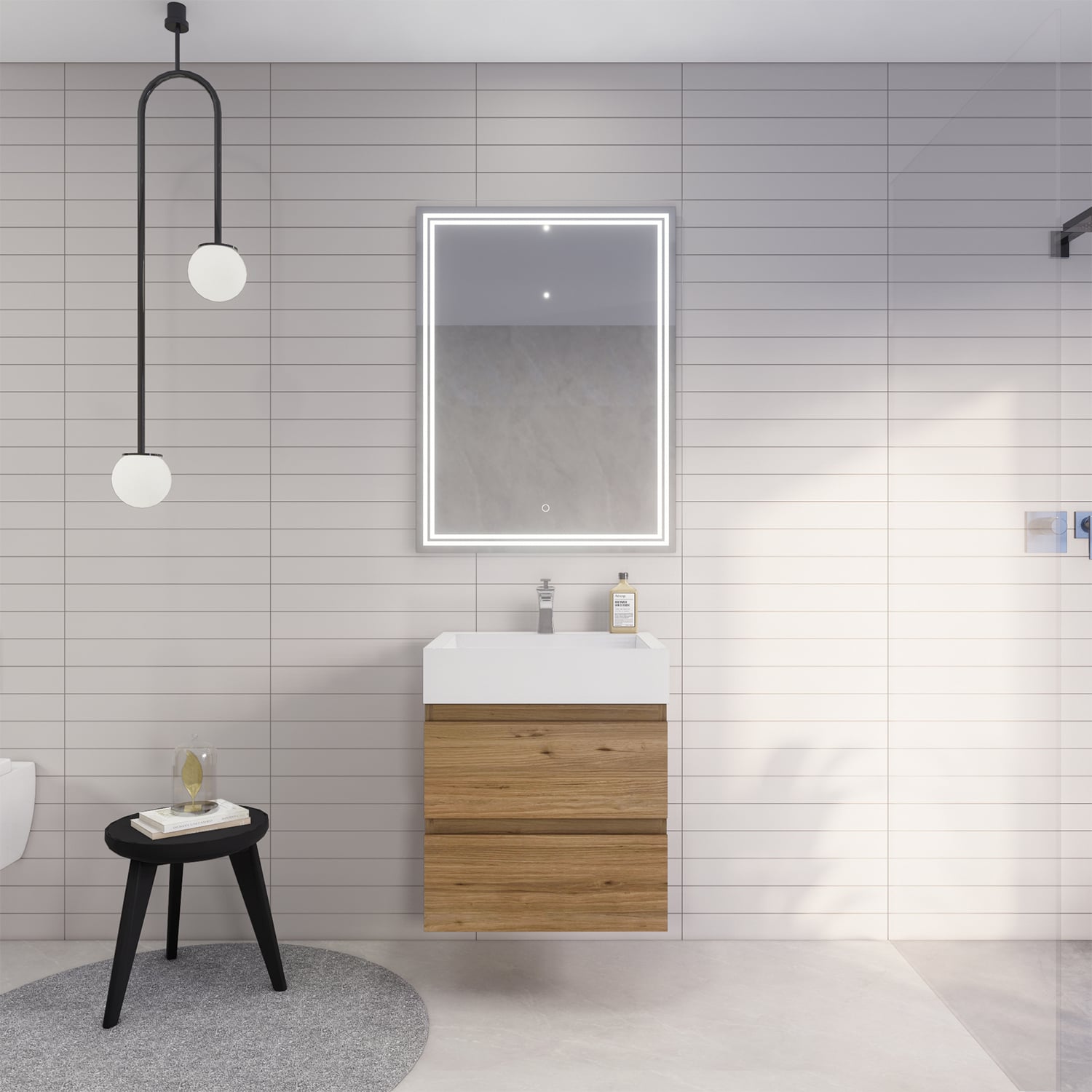 BV Better Vanity BTB-24-AV Monterey 24-in Nature Oak Single Sink Floating Bathroom Vanity with White Acrylic Top