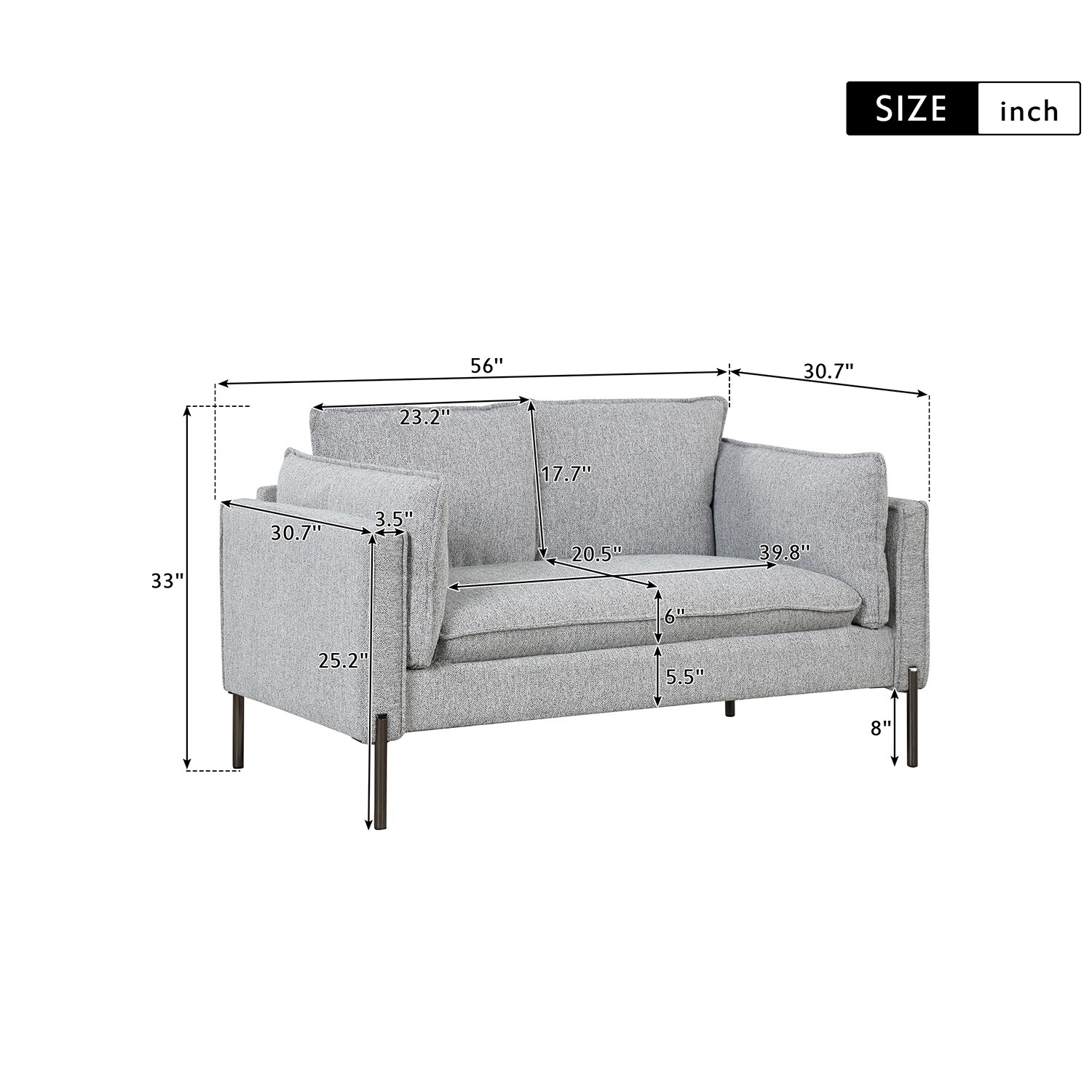 Bybafun 56-in Modern Gray Linen Loveseat in the Couches, Sofas ...