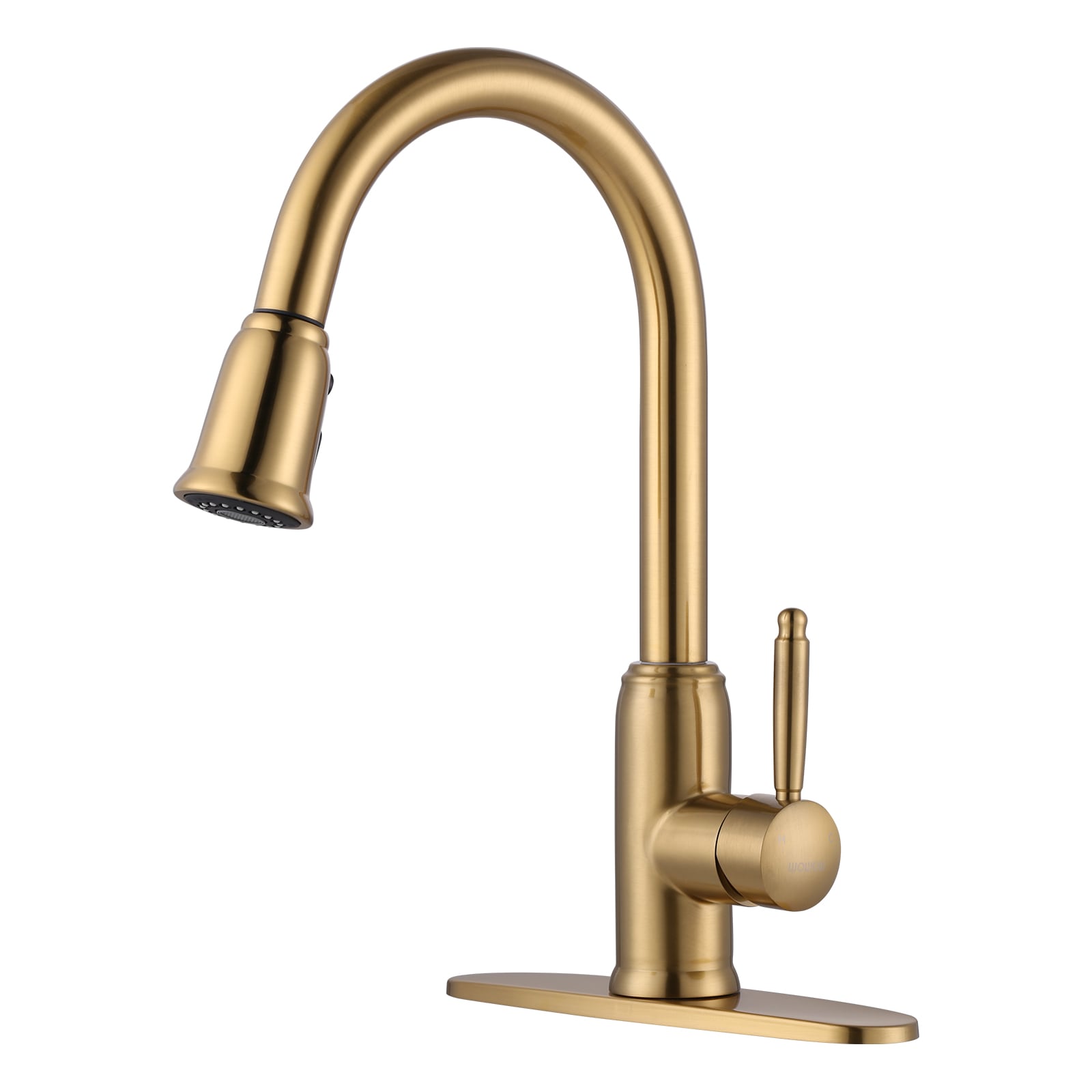WOWOW 2310101G-LW Gold Single Handle Deck-mount Kitchen Faucet with Sprayer ( Deck Plate Included )