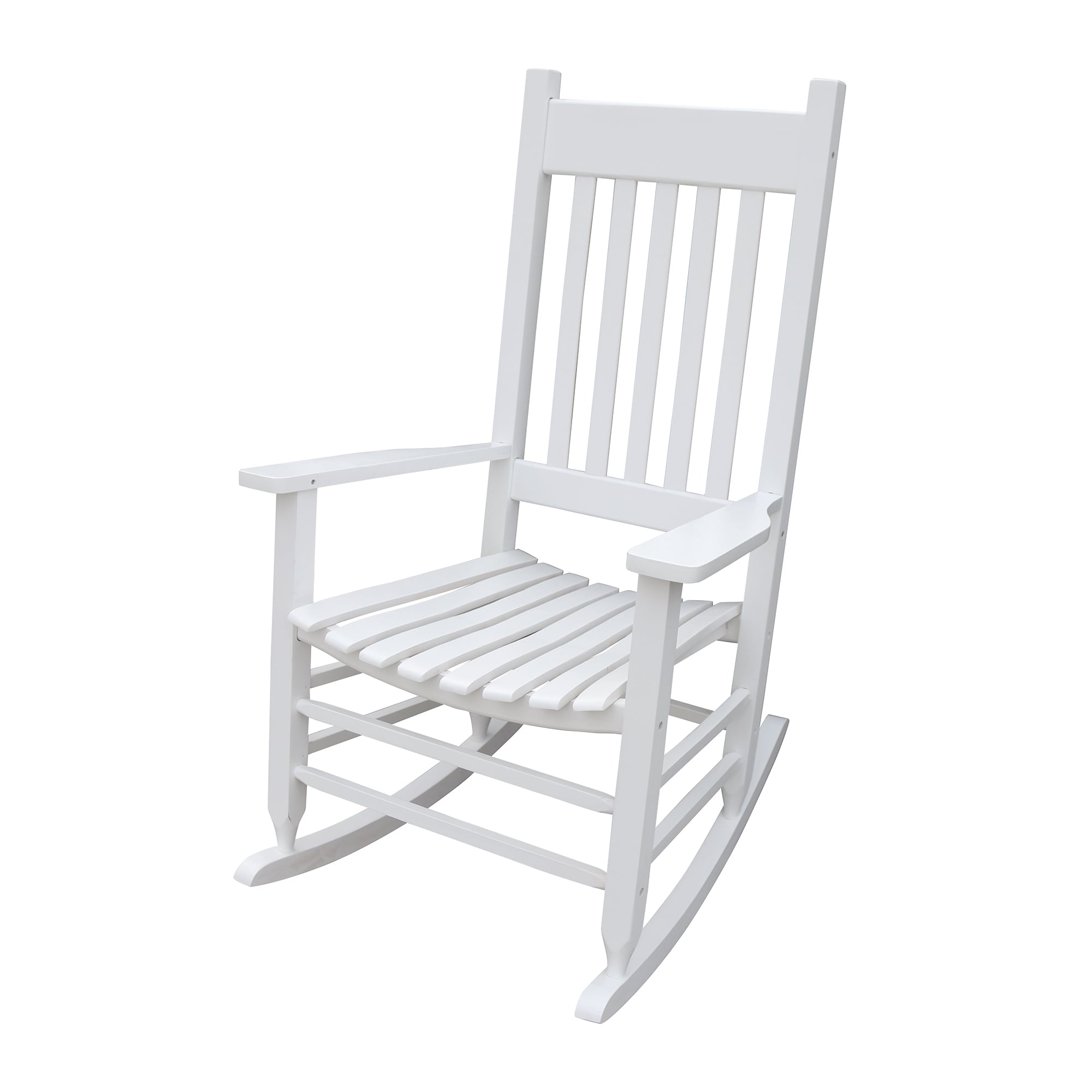CESICIA W225-OPS-122 Patio Chairs White Wood Frame Stationary Rocking Chair with Solid Seat