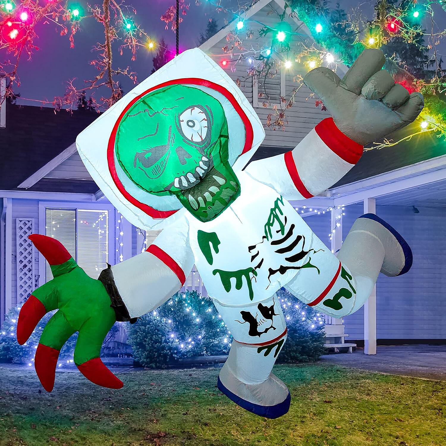 GOOSH Lighted Zombie Inflatable In The Outdoor Halloween Decorations ...