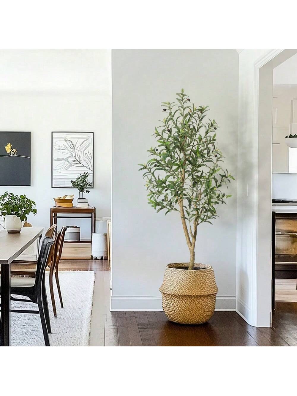 Qeetex PHK-33CGQCUC-HF4 5FT（2PCS) Artificial Olive Tree. UV Resistant Fake Realistic Olive Tree in White Pot with Olives. Moss Decors. Tall Evergreen Faux Plants for Front Door Living Room Garden